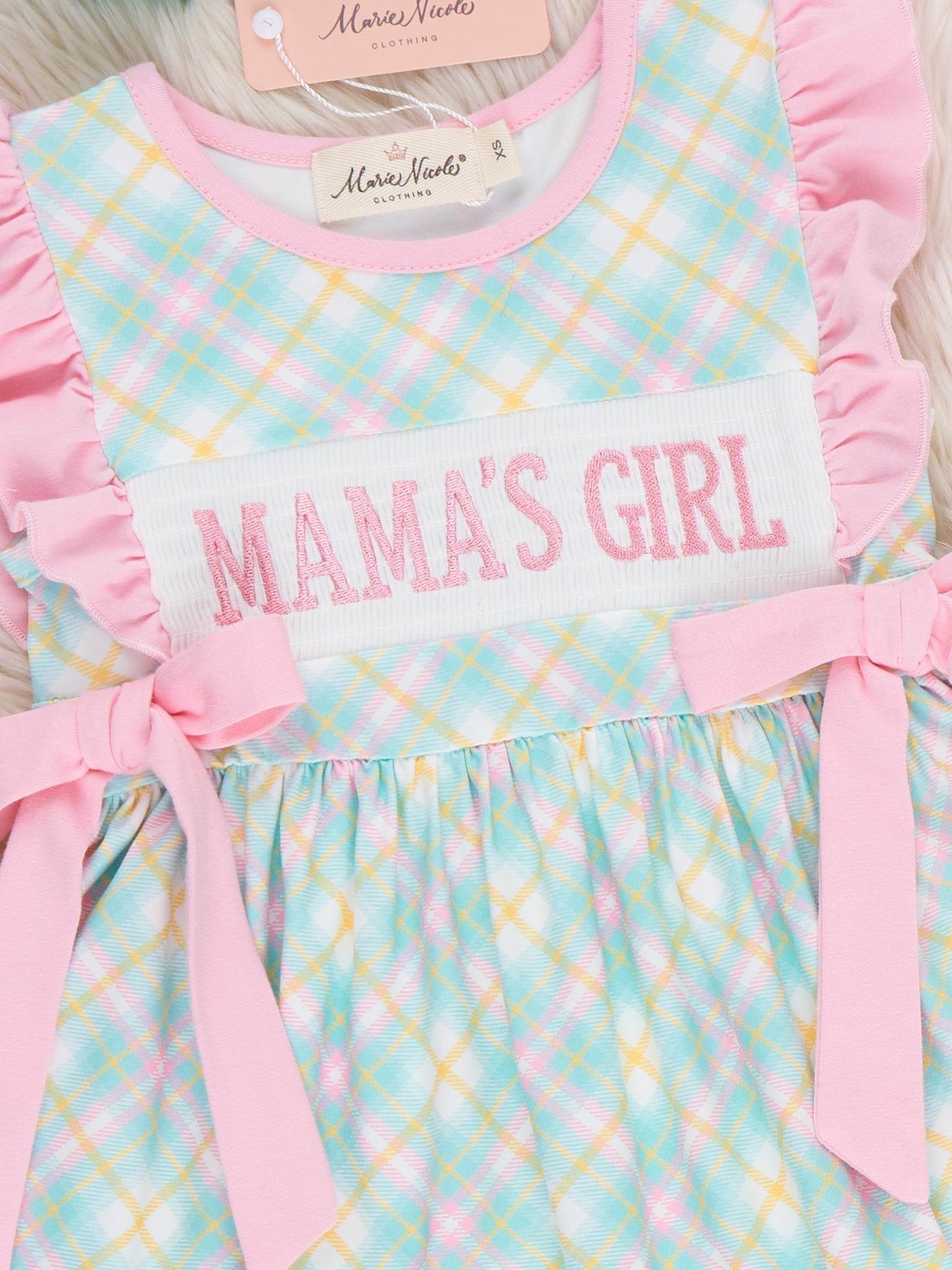 Mama’s Girl Pastel Plaid Smocked Ruffle Dress - Marie Nicole Clothing