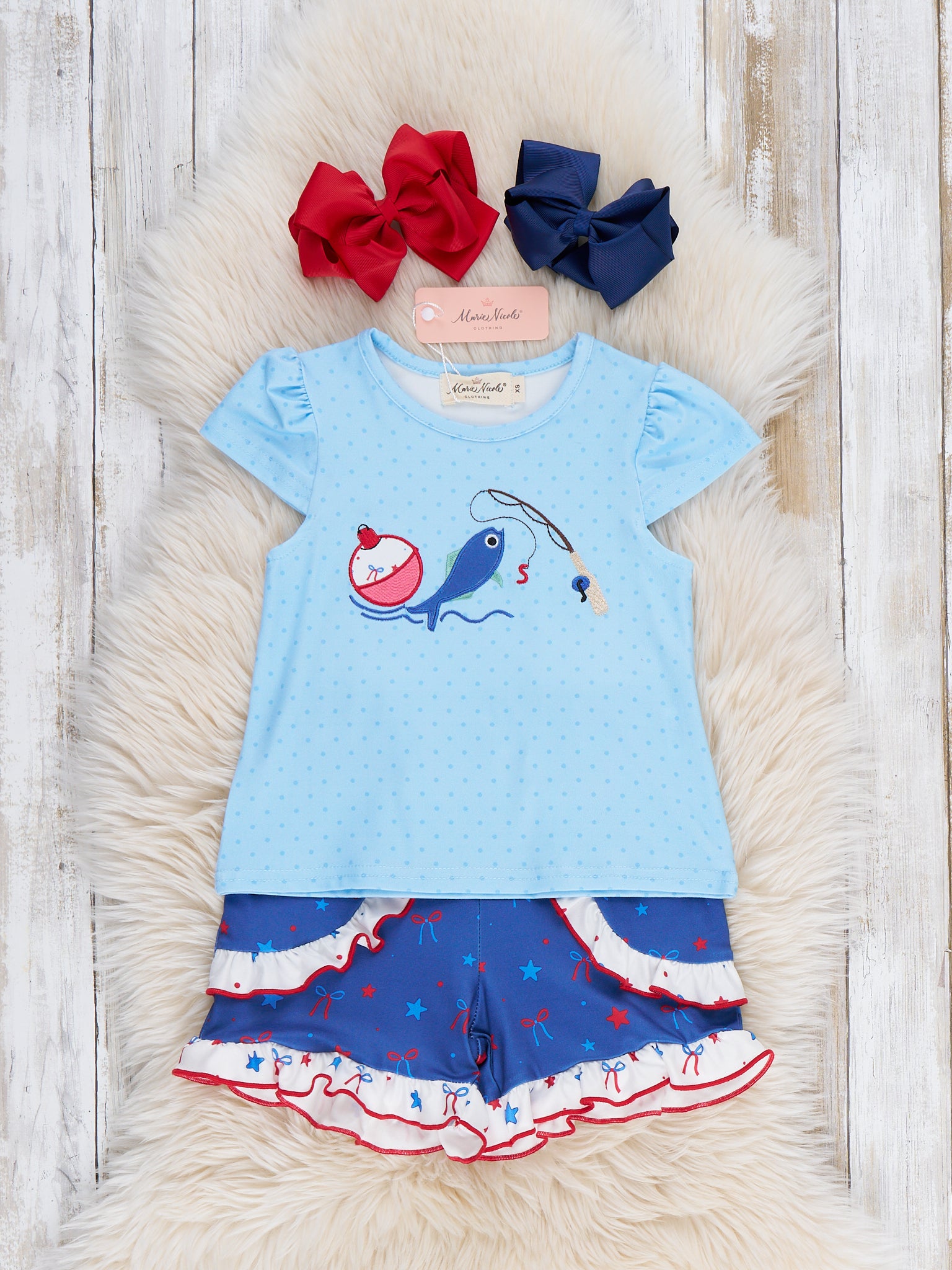 Fishing Fun Embroidered Ruffle Outfit - Marie Nicole Clothing