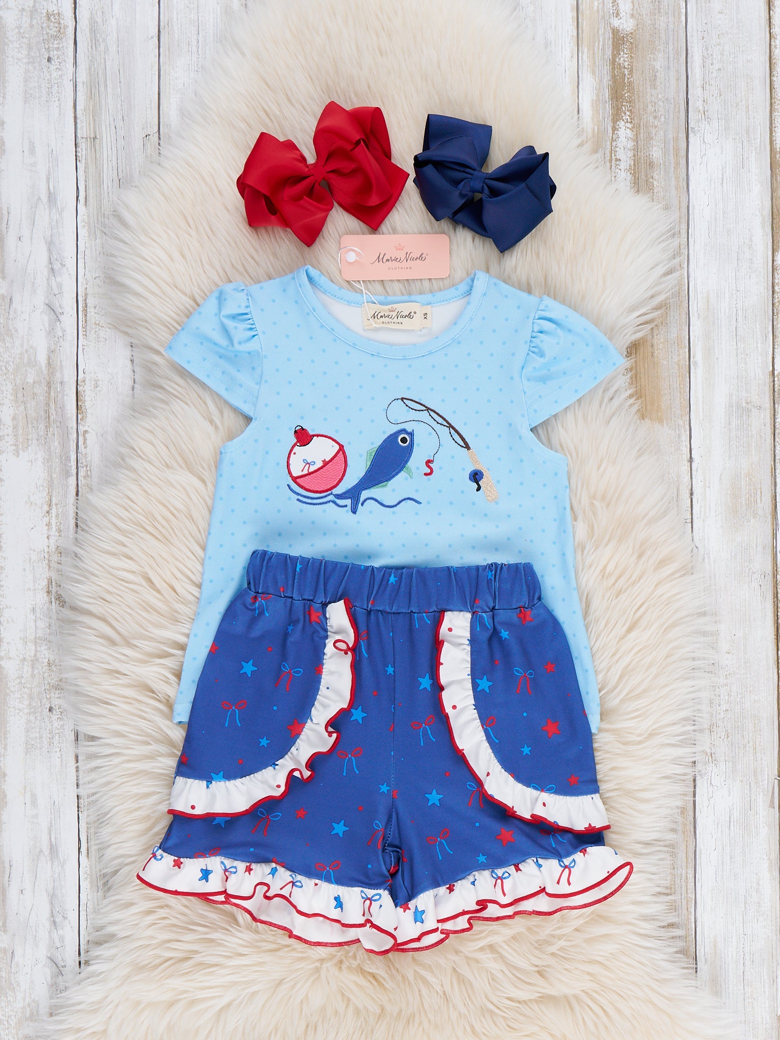 Fishing Fun Embroidered Ruffle Outfit - Marie Nicole Clothing