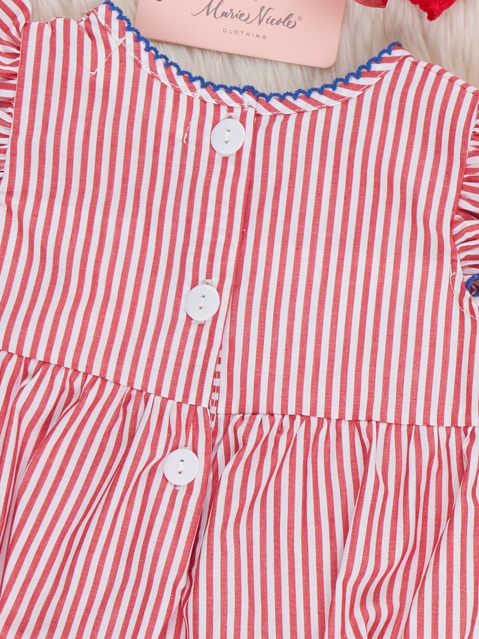 Freedom Flight Smocked Striped 100% Cotton Bubble Romper - Marie Nicole Clothing