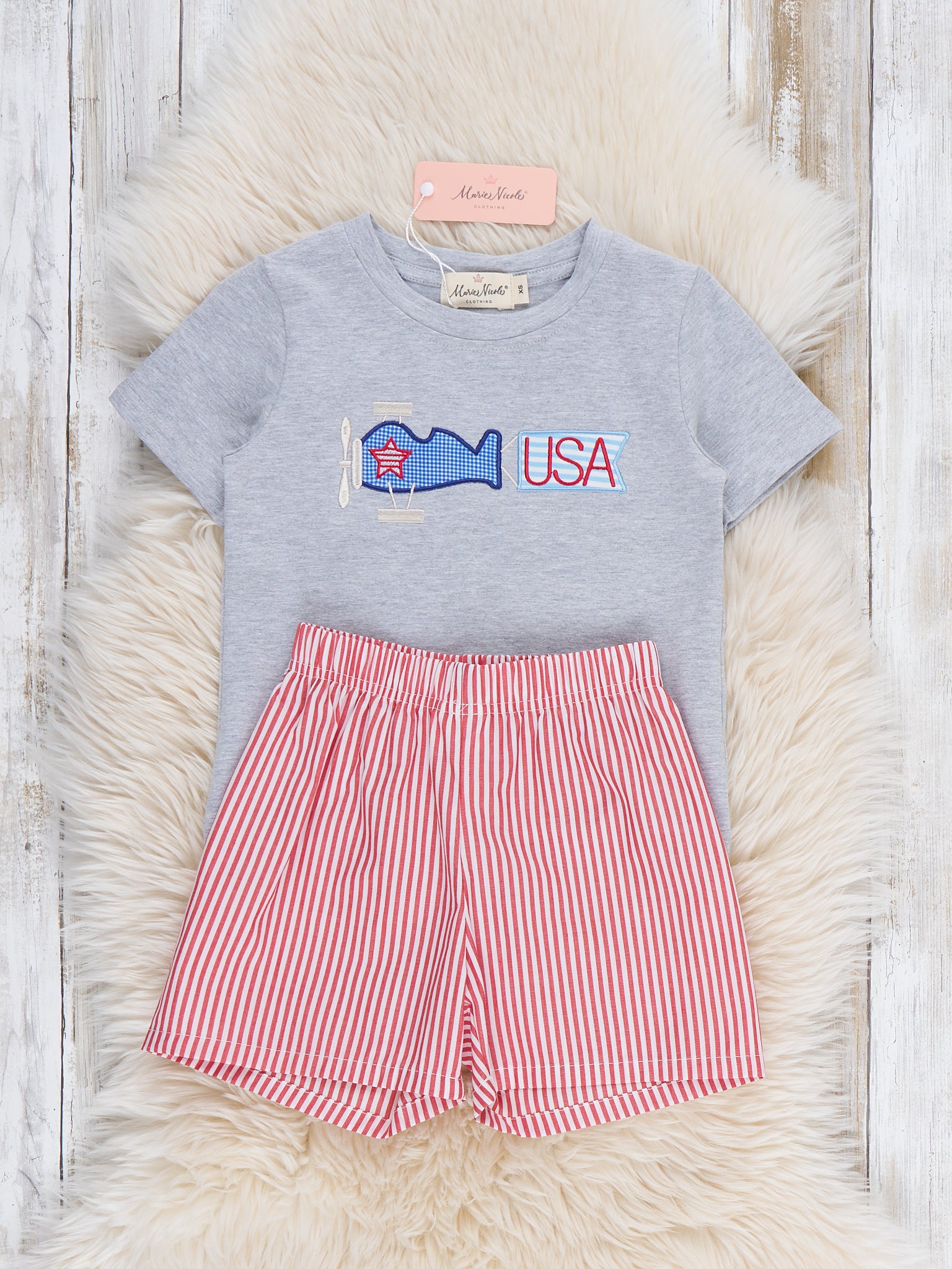 Freedom Flight Embroidered Striped Cotton Outfit - Marie Nicole Clothing