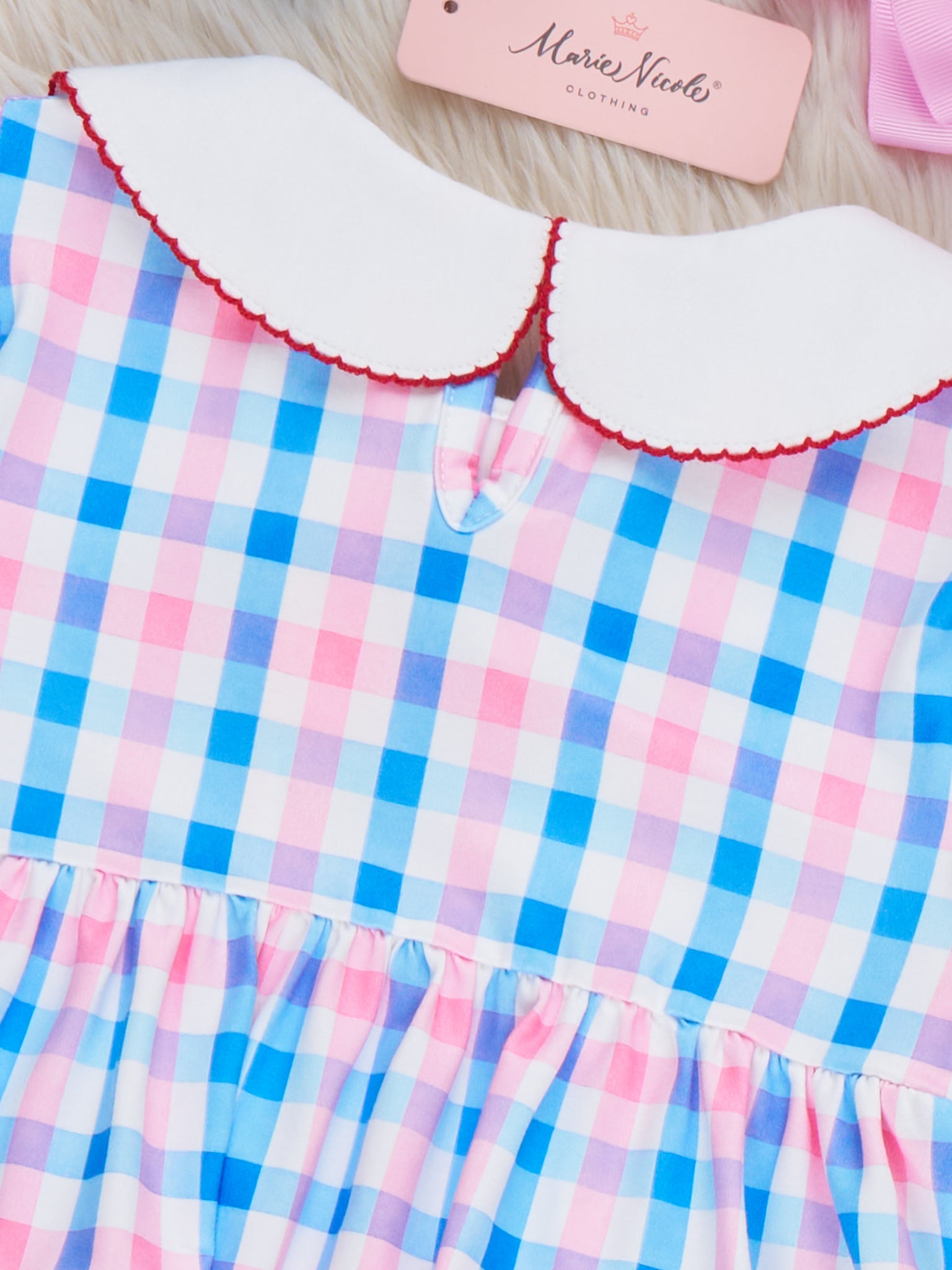 USA Heart Embroidered Plaid Ruffle Outfit - Marie Nicole Clothing