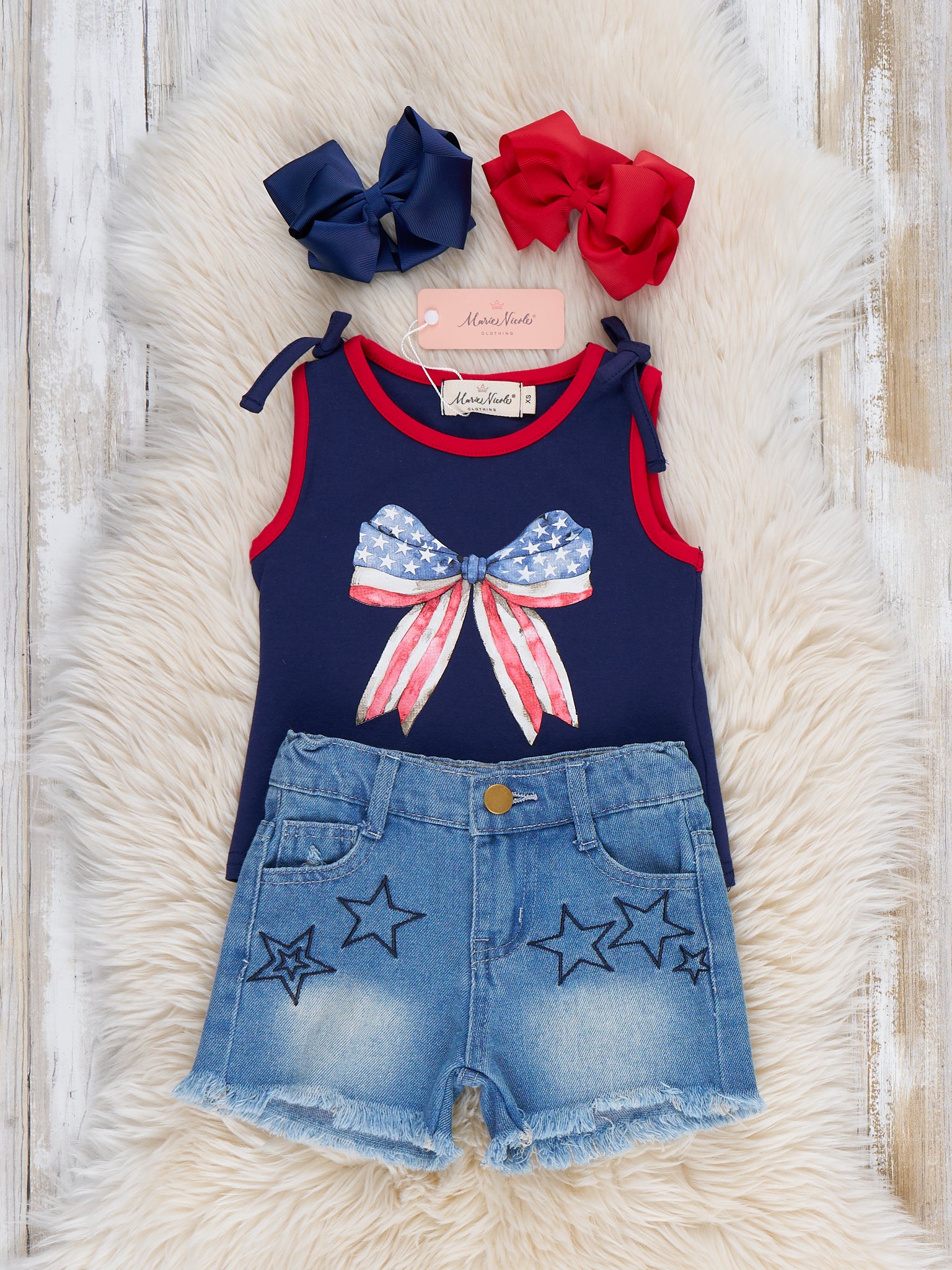 Bow Stars Denim Shorts Outfit - Marie Nicole Clothing