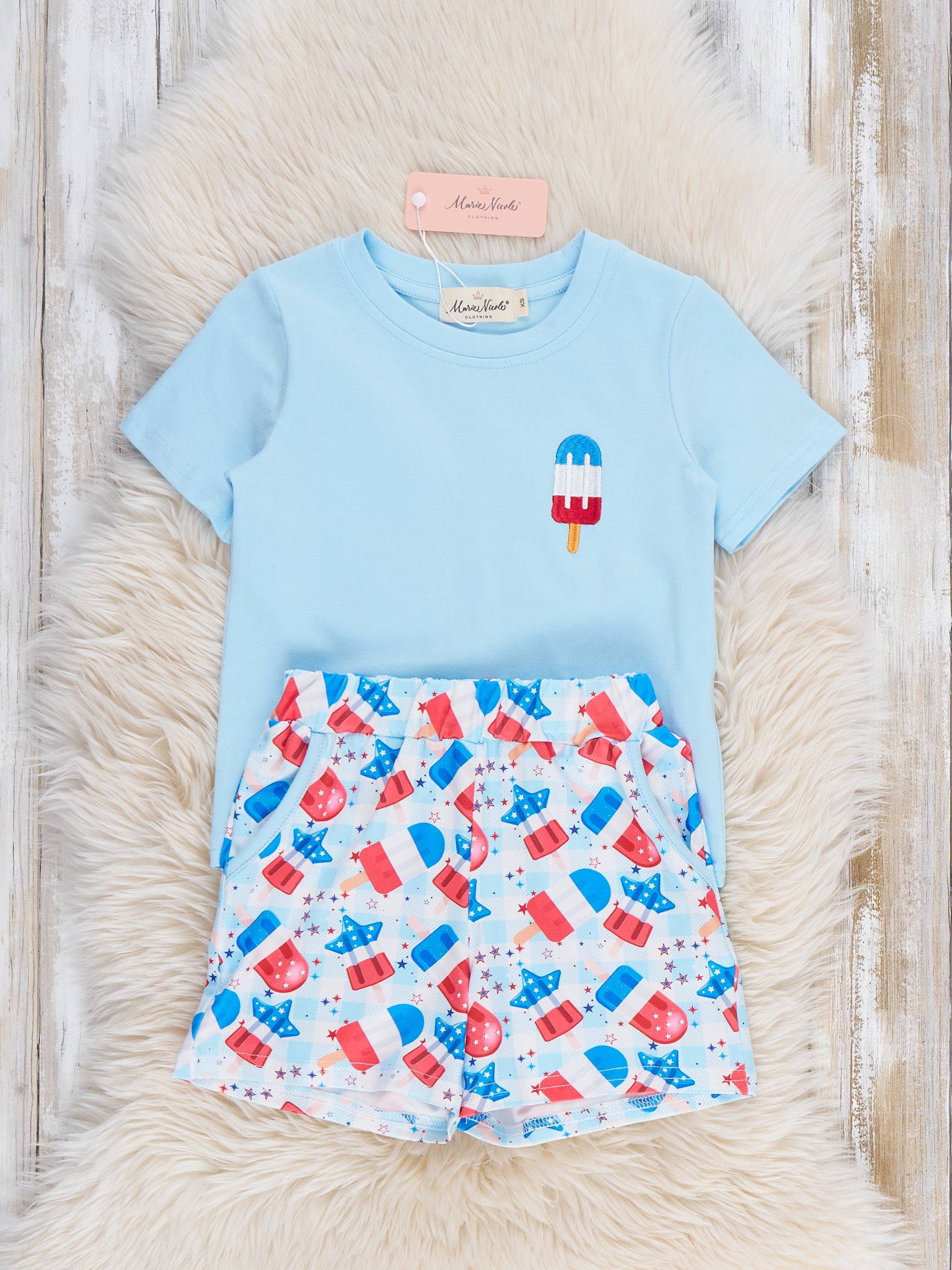 Patriotic Popsicles Embroidered Cotton Outfit - Marie Nicole Clothing