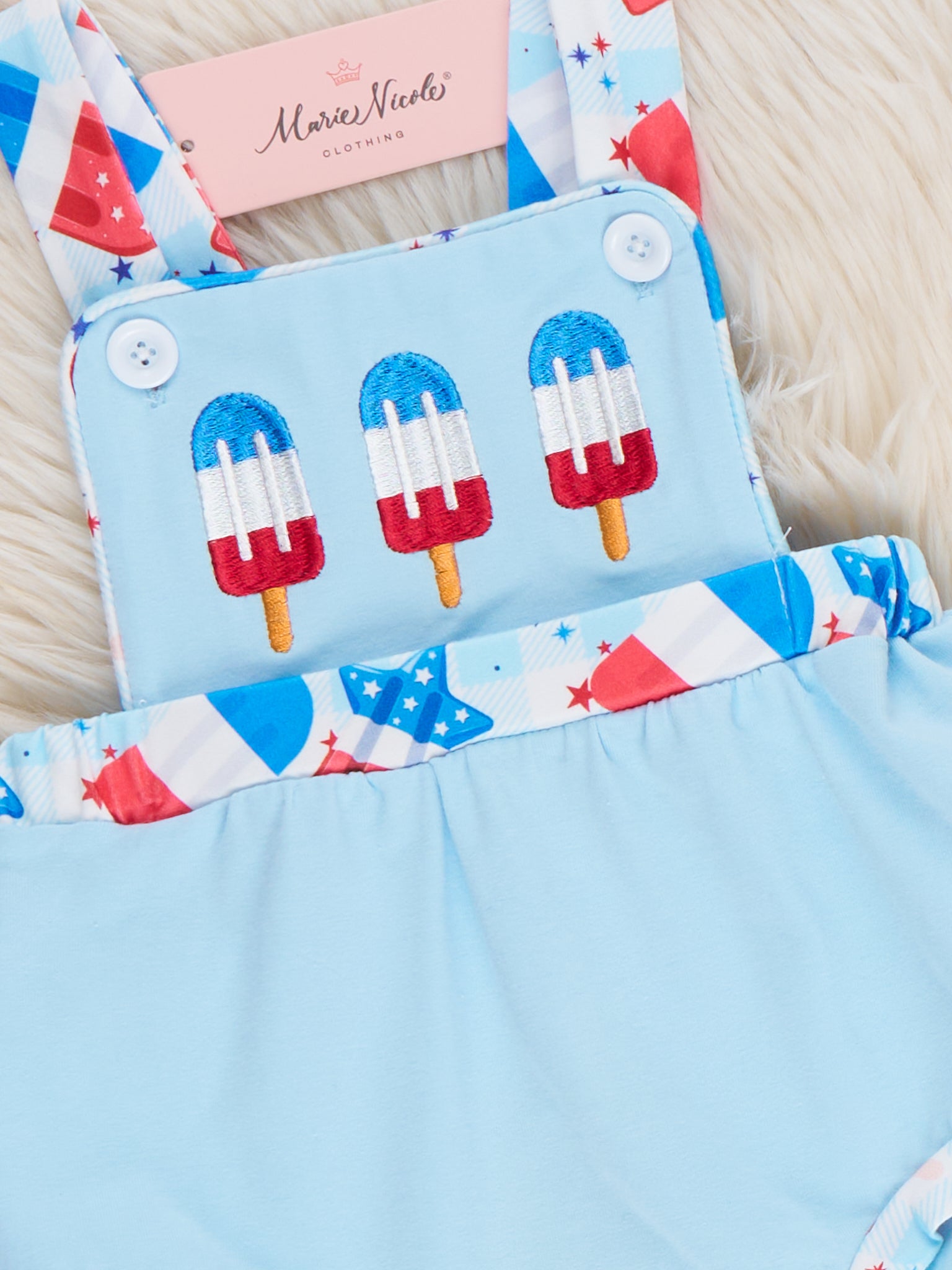 Patriotic Popsicles Embroidered Cotton Bubble Romper - Marie Nicole Clothing