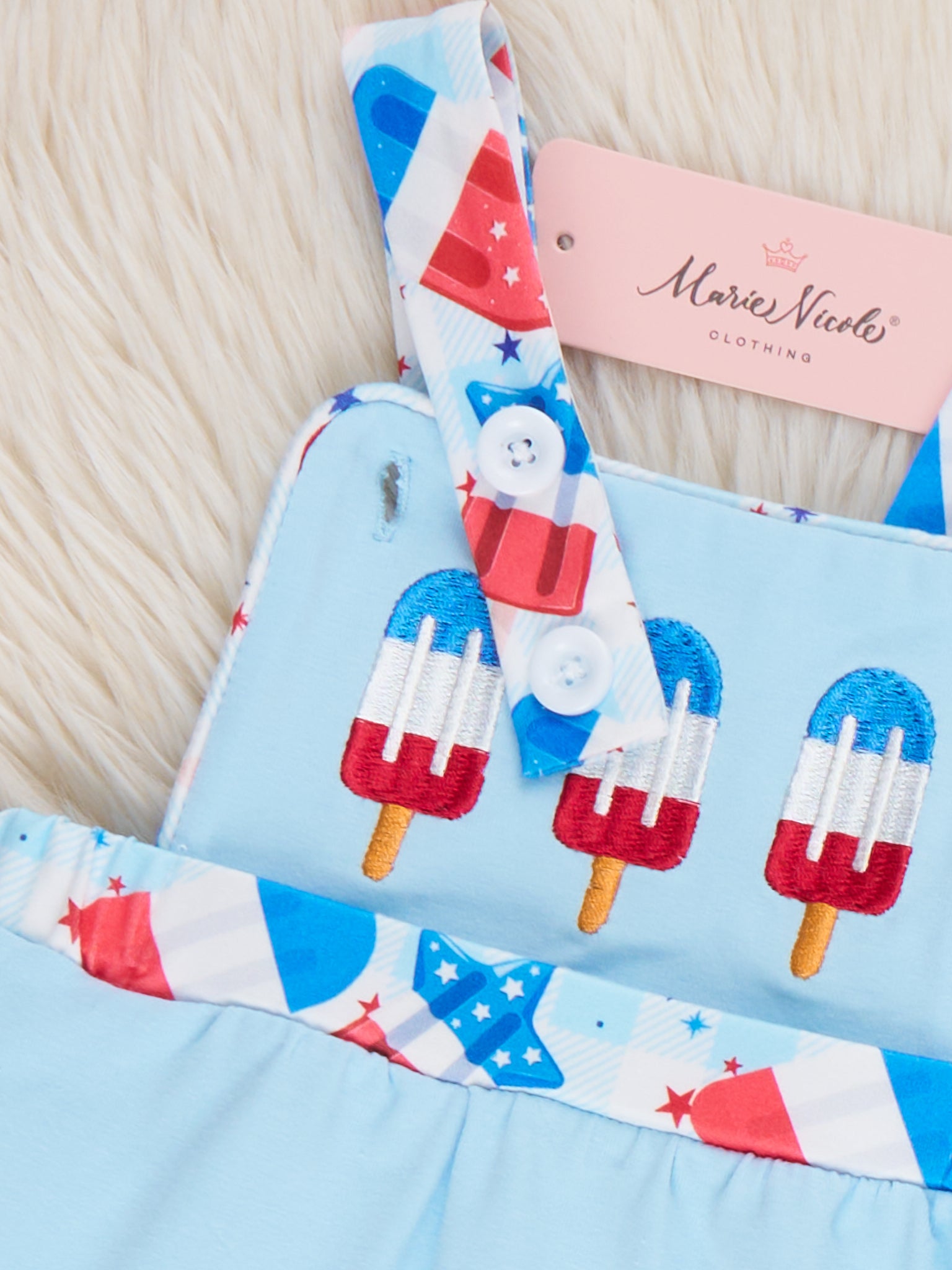 Patriotic Popsicles Embroidered Cotton Bubble Romper - Marie Nicole Clothing
