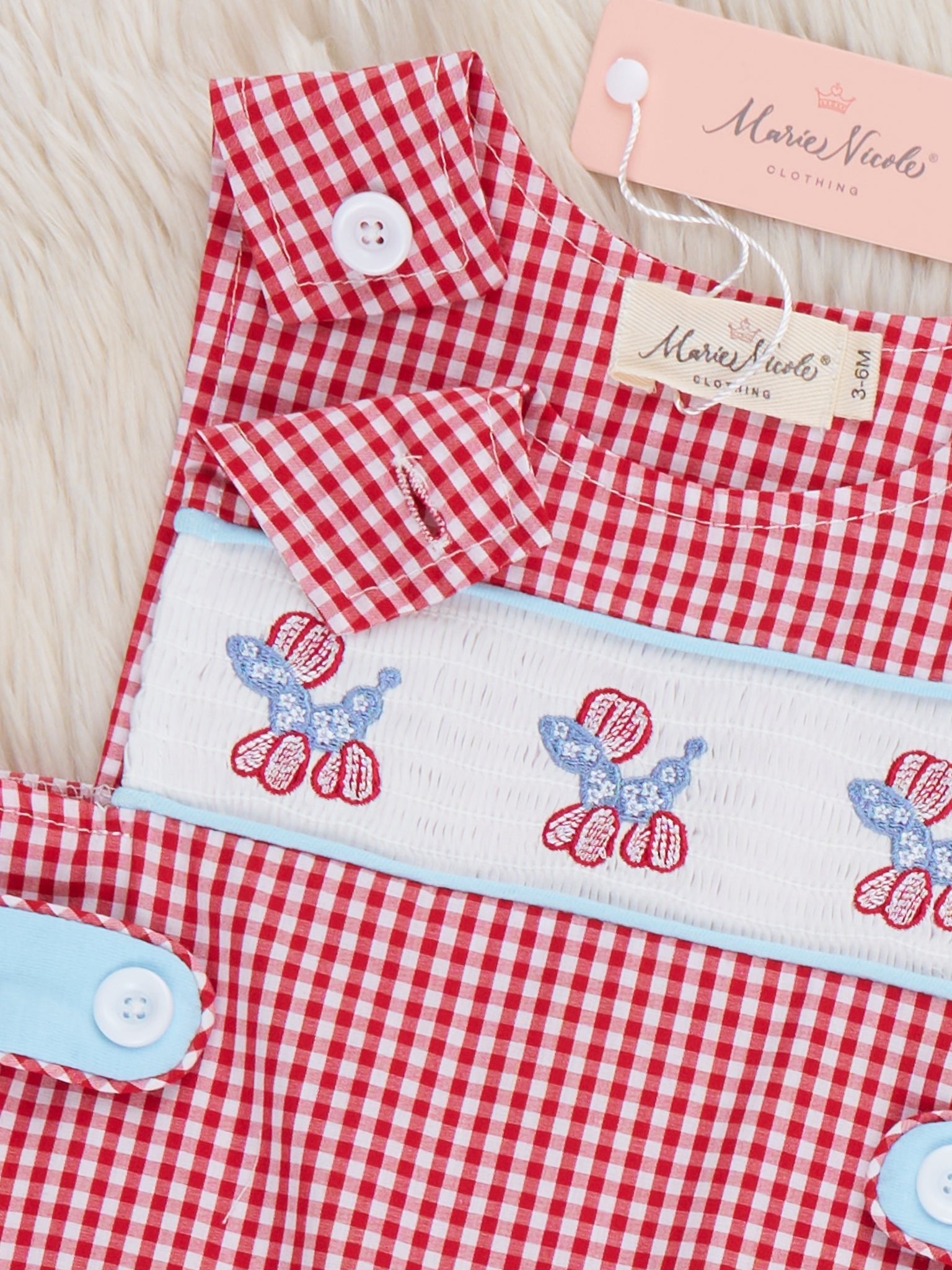 Balloon Pup Gingham Smocked 100% Cotton Johnny - Marie Nicole Clothing