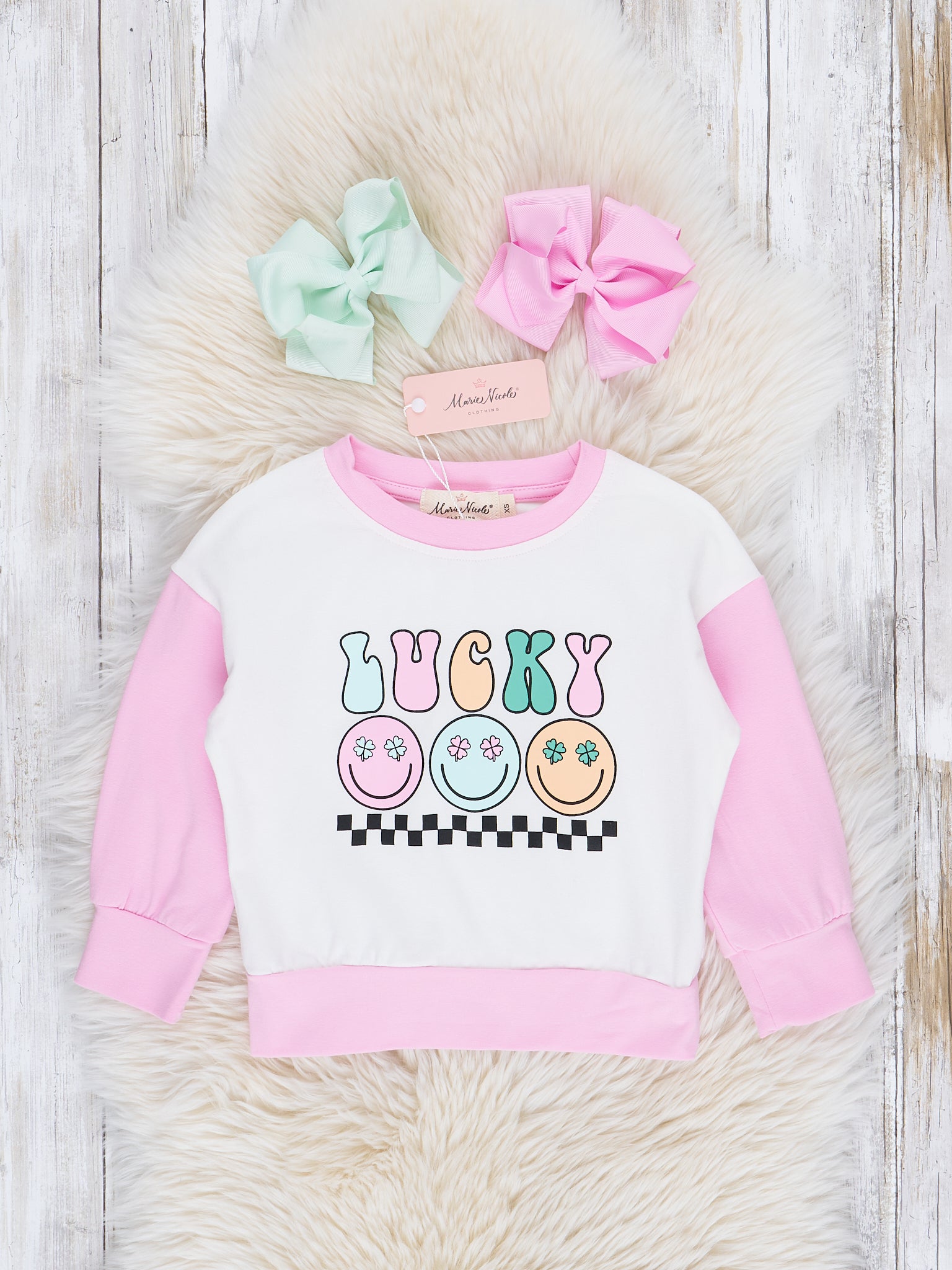 Pink Raglan "Lucky" Shirt - Marie Nicole Clothing