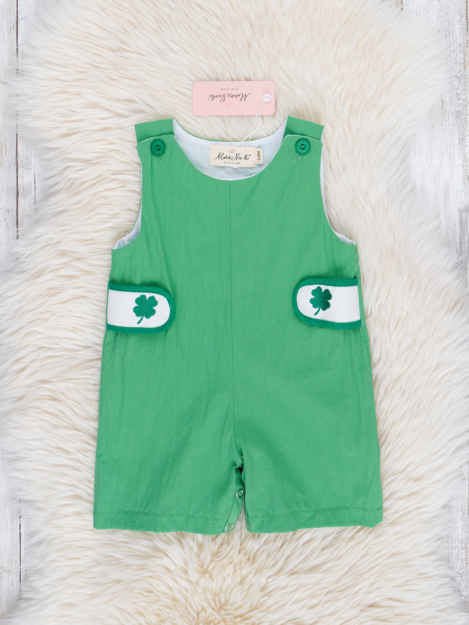 Green 4 - Leaf Clover Smocked Johnny - Marie Nicole Clothing