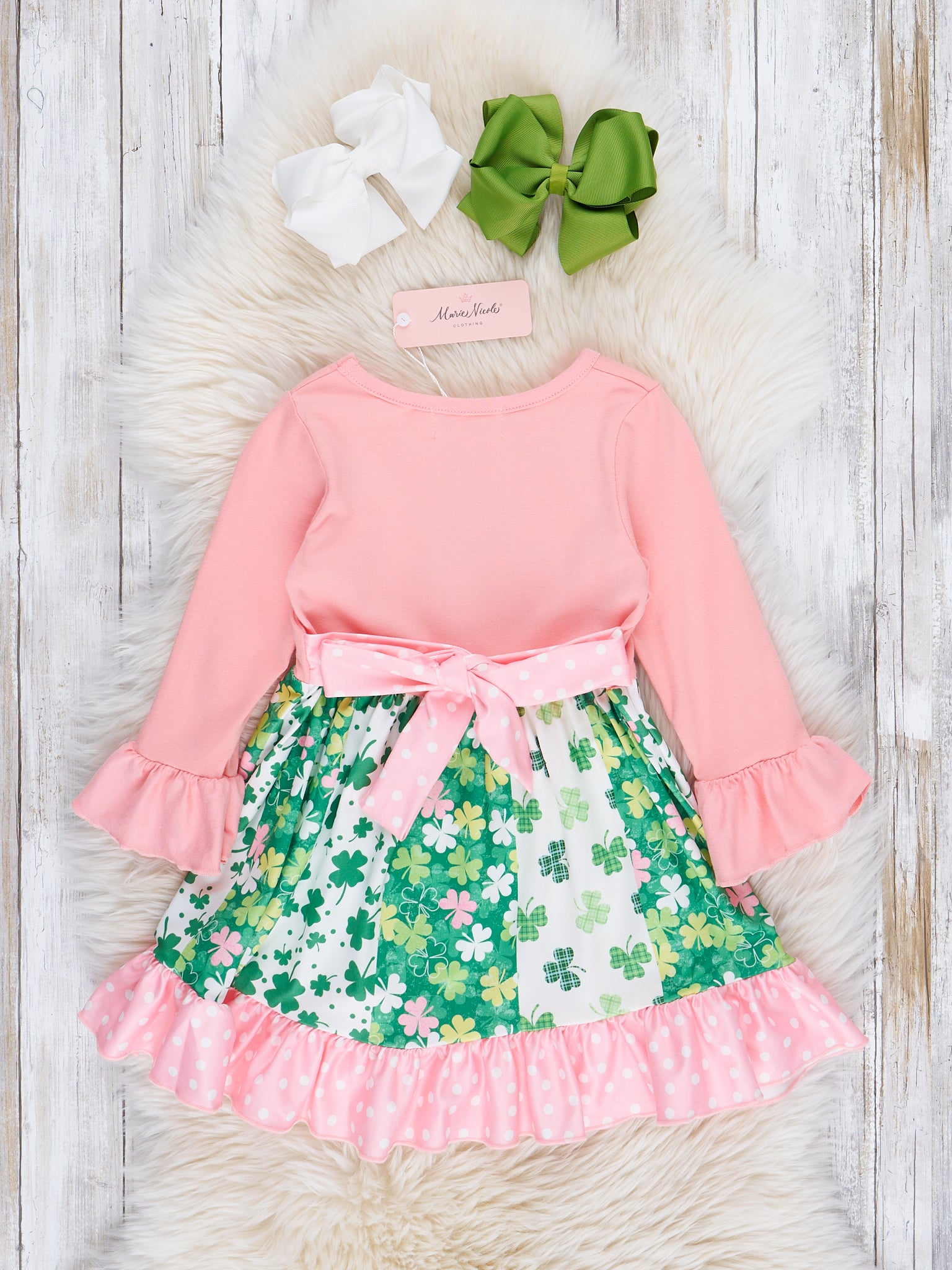 Pink Lucky Clovers Ruffle Dress - Marie Nicole Clothing