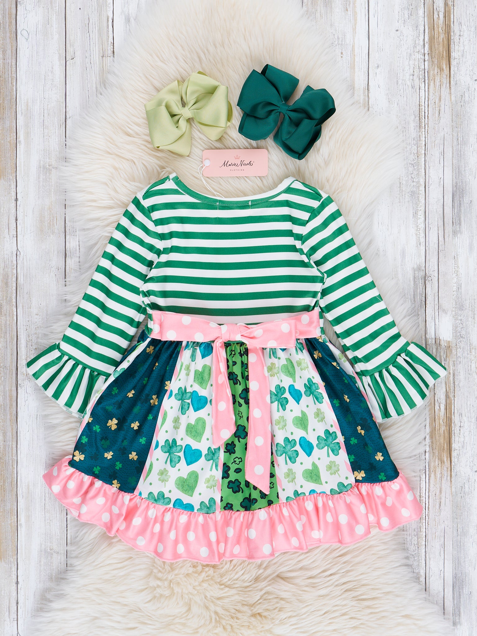 Lucky Rainbow Stripes Ruffle Dress - Marie Nicole Clothing