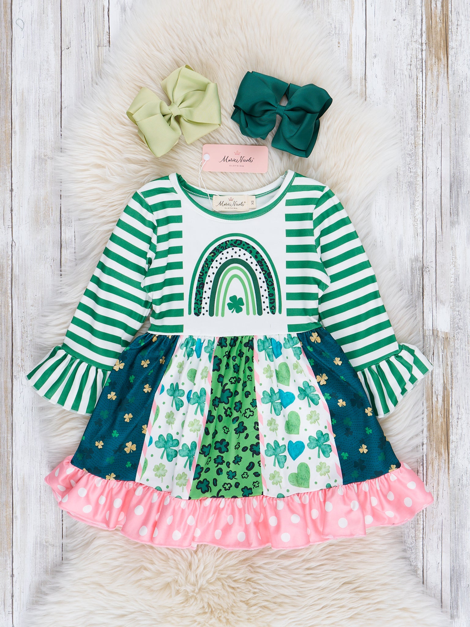 Lucky Rainbow Stripes Ruffle Dress - Marie Nicole Clothing