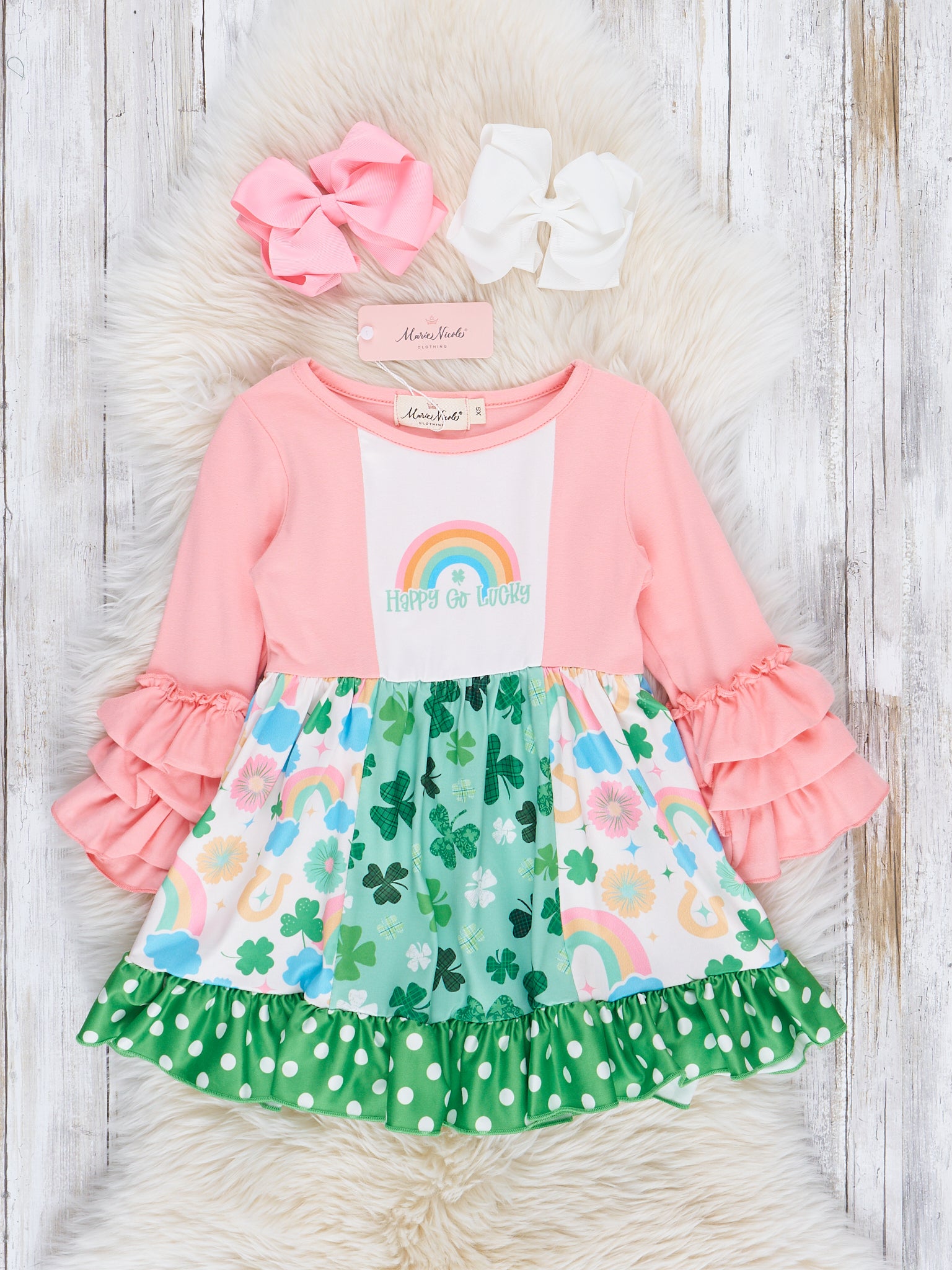 Pink & Green Happy Go Lucky Ruffle Dress - Marie Nicole Clothing