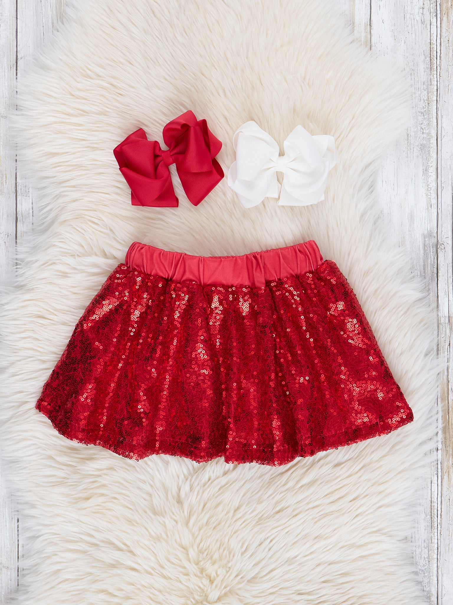 Red Sequin Hearts Outfit w/ Skirt - Marie Nicole Clothing