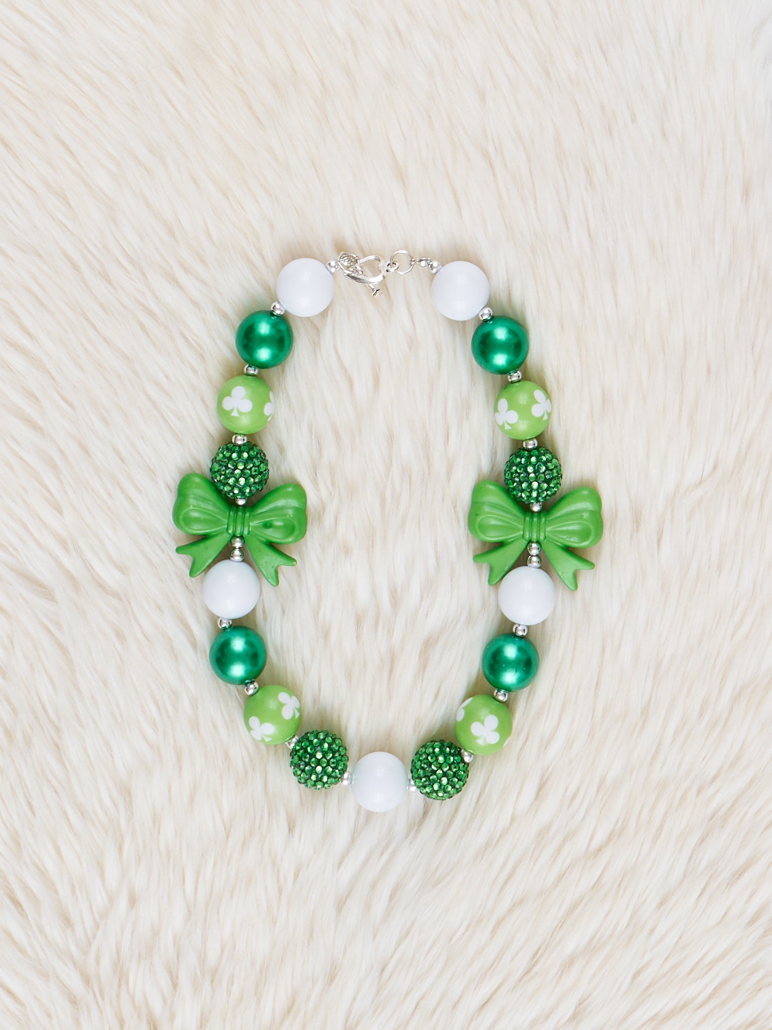 Green & White Bow Charm Bubblegum Necklace - Marie Nicole Clothing