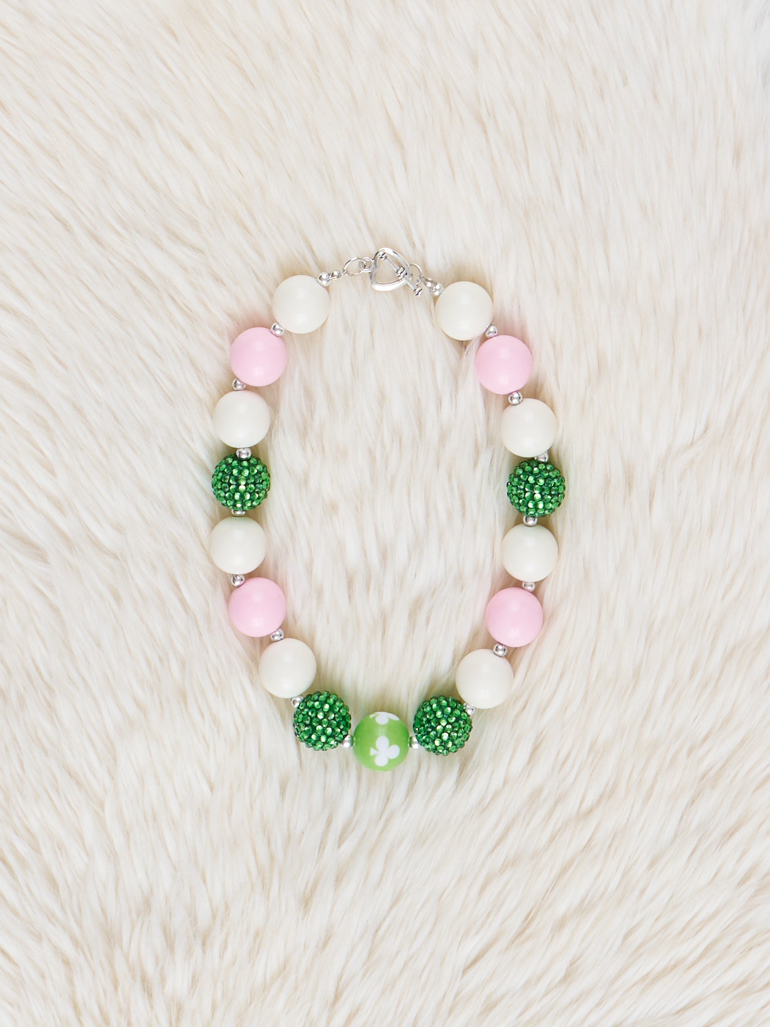 Emerald & Pink Shimmer Bubblegum Necklace - Marie Nicole Clothing