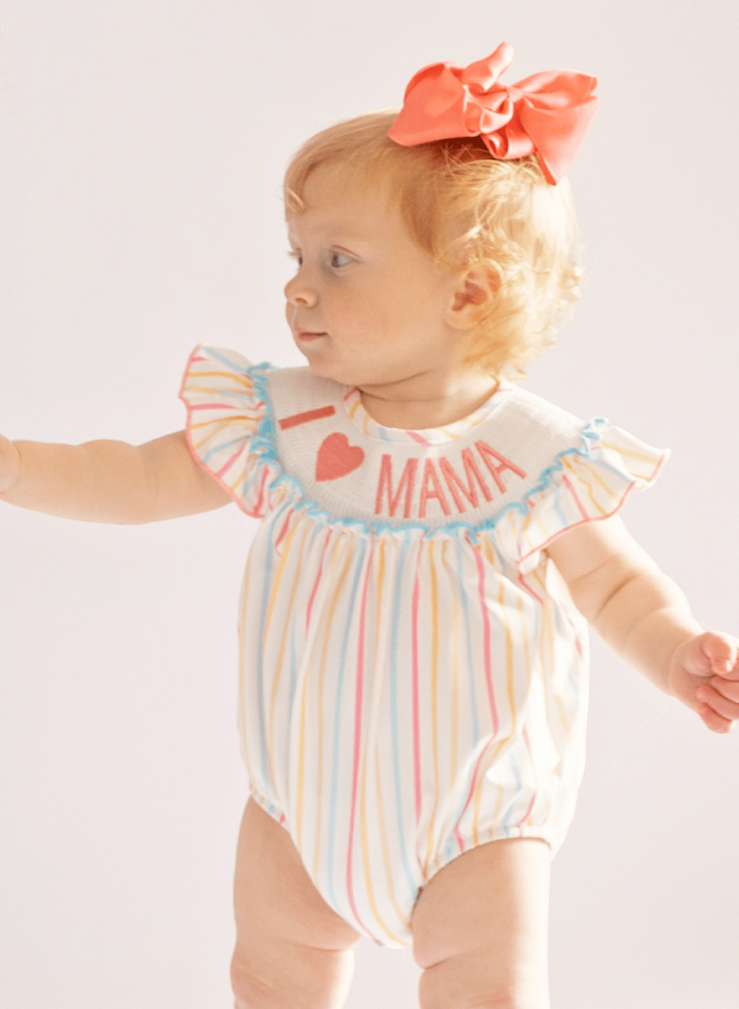 Striped "I Love Mama" Smocked Bubble Romper - Marie Nicole Clothing