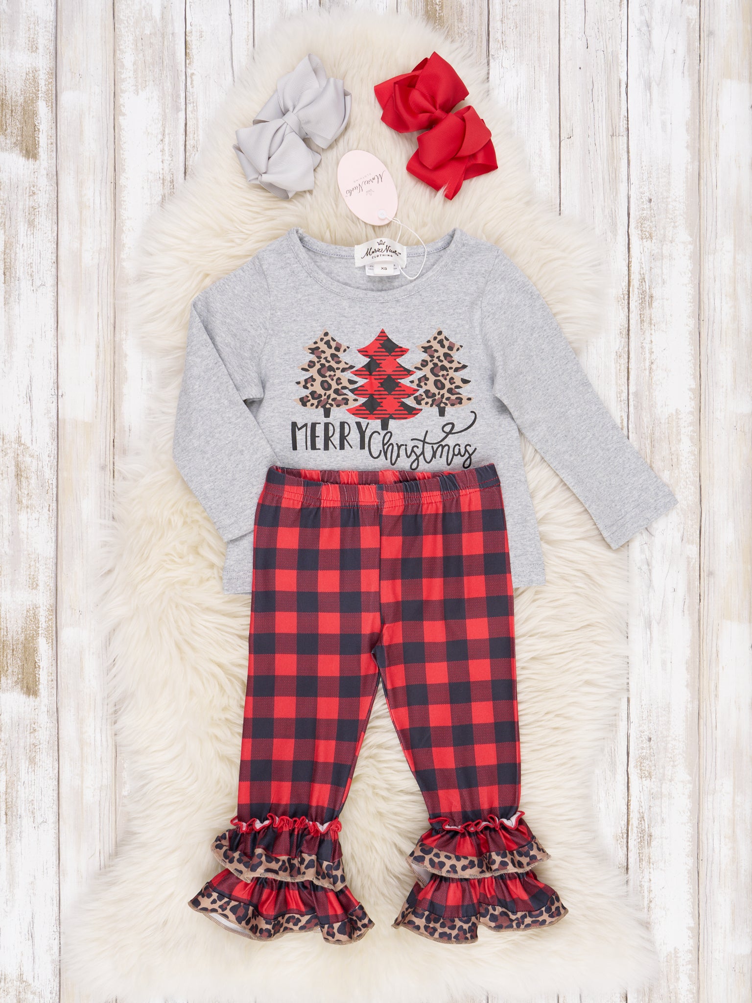 Buffalo Plaid Christmas Tree Ruffle Outfit - Marie Nicole Clothing