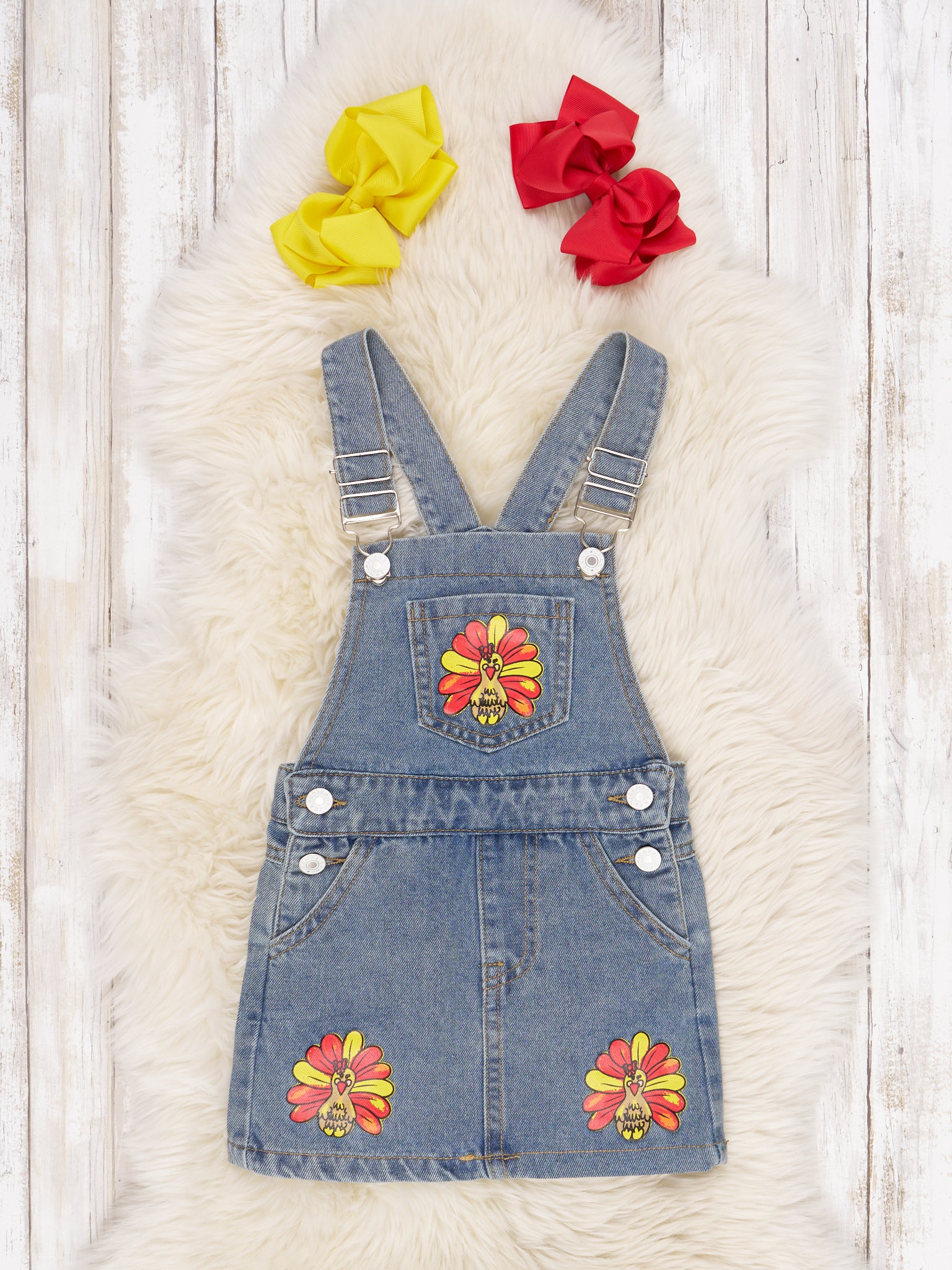 Red Striped Shirt & Denim Turkey Overall Dress - Marie Nicole Clothing