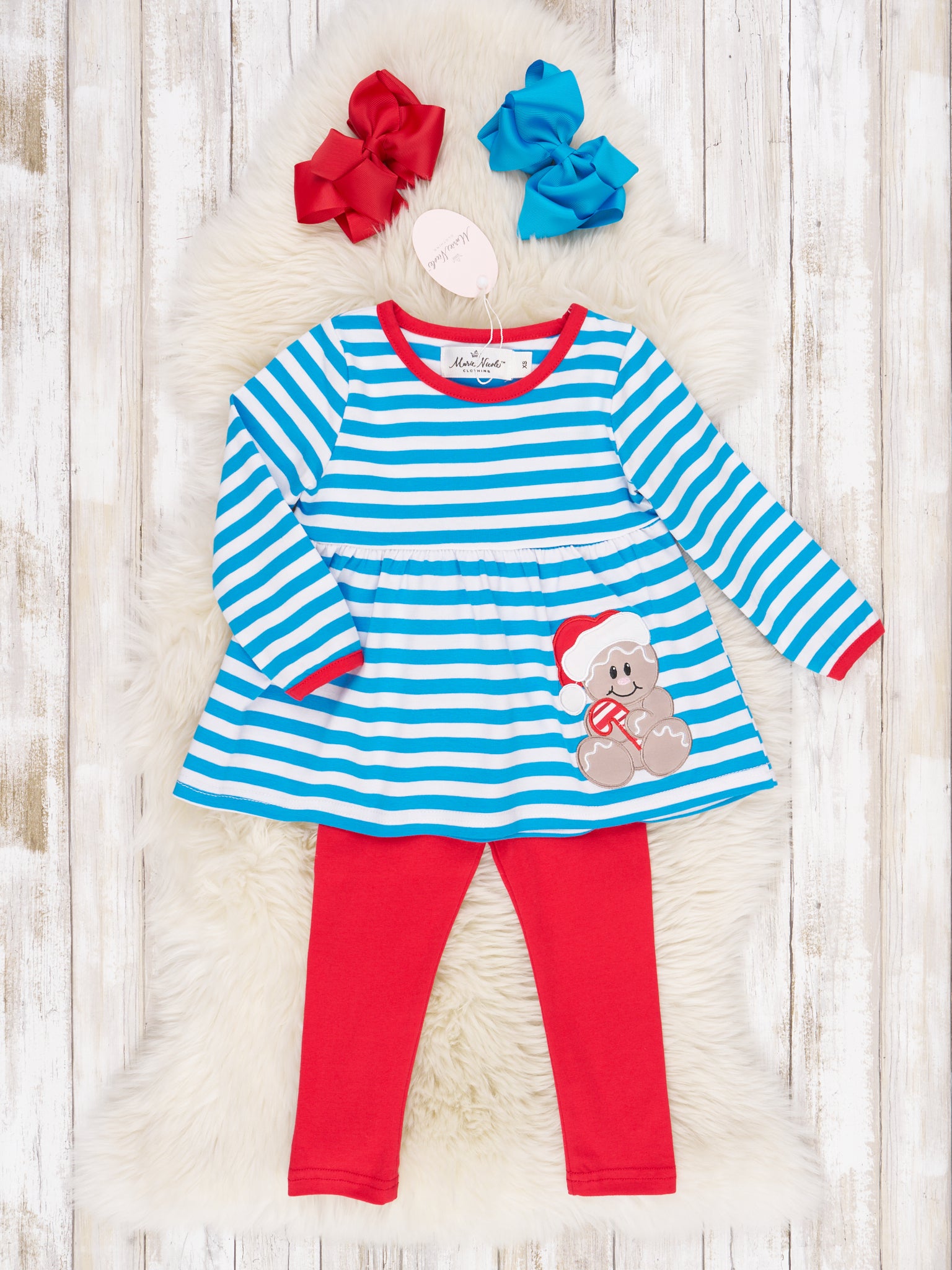 Blue Striped Gingerbread Peplum Outfit - Marie Nicole Clothing
