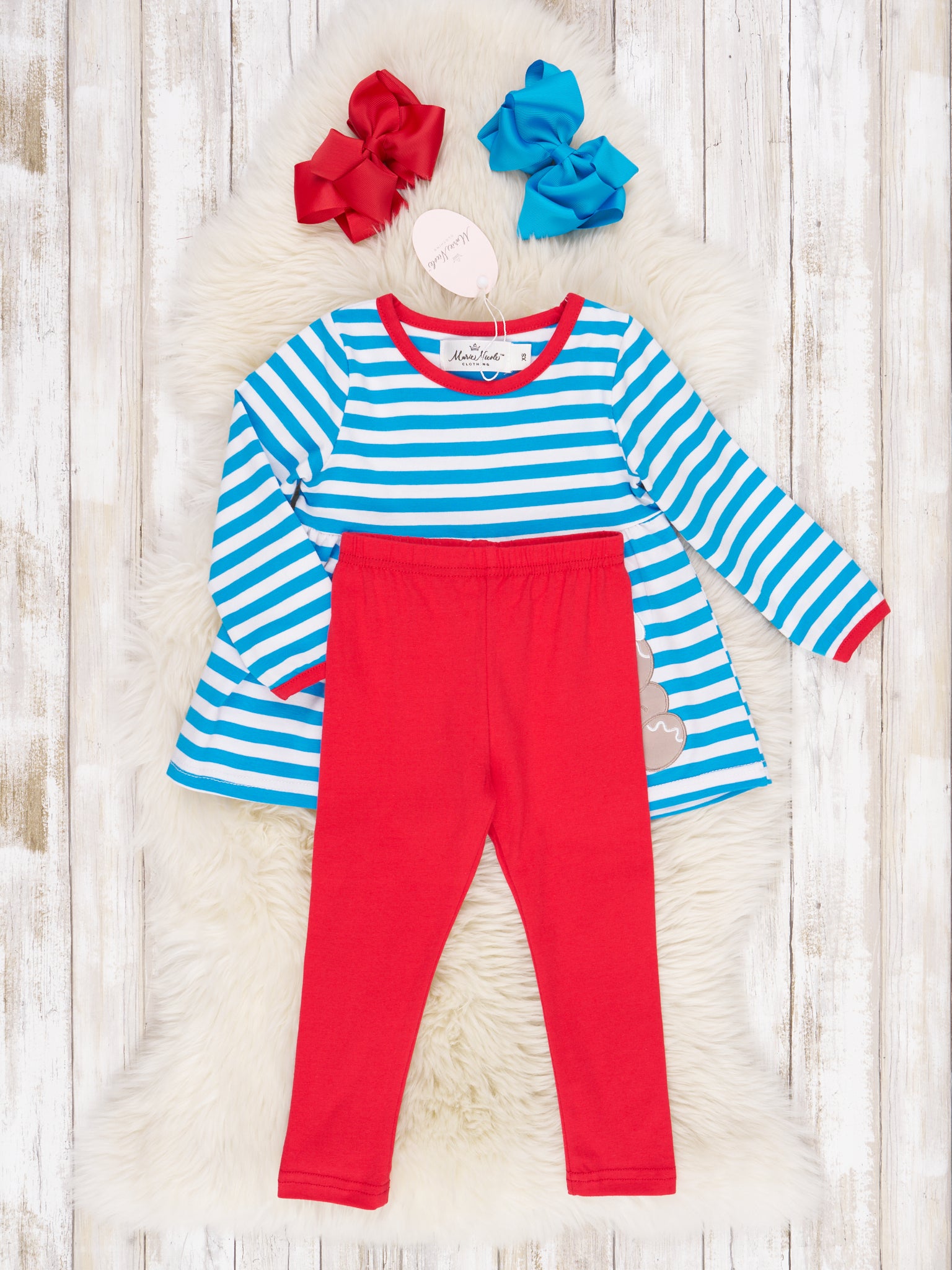 Blue Striped Gingerbread Peplum Outfit - Marie Nicole Clothing