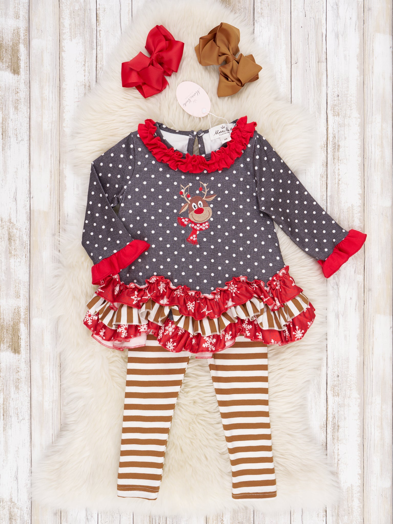 Happy Reindeer Ruffle Outfit - Marie Nicole Clothing
