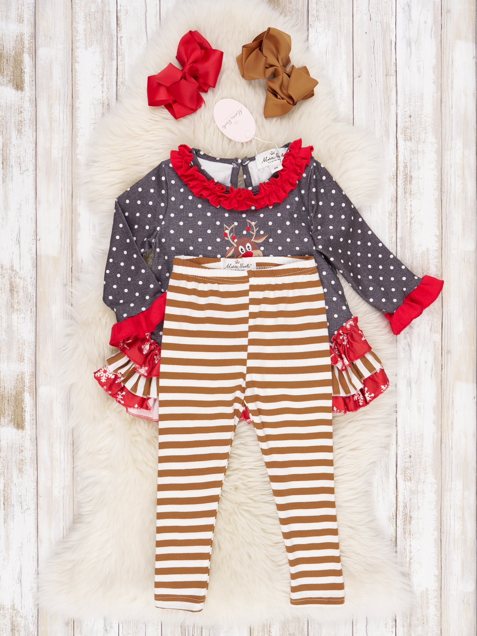 Happy Reindeer Ruffle Outfit - Marie Nicole Clothing