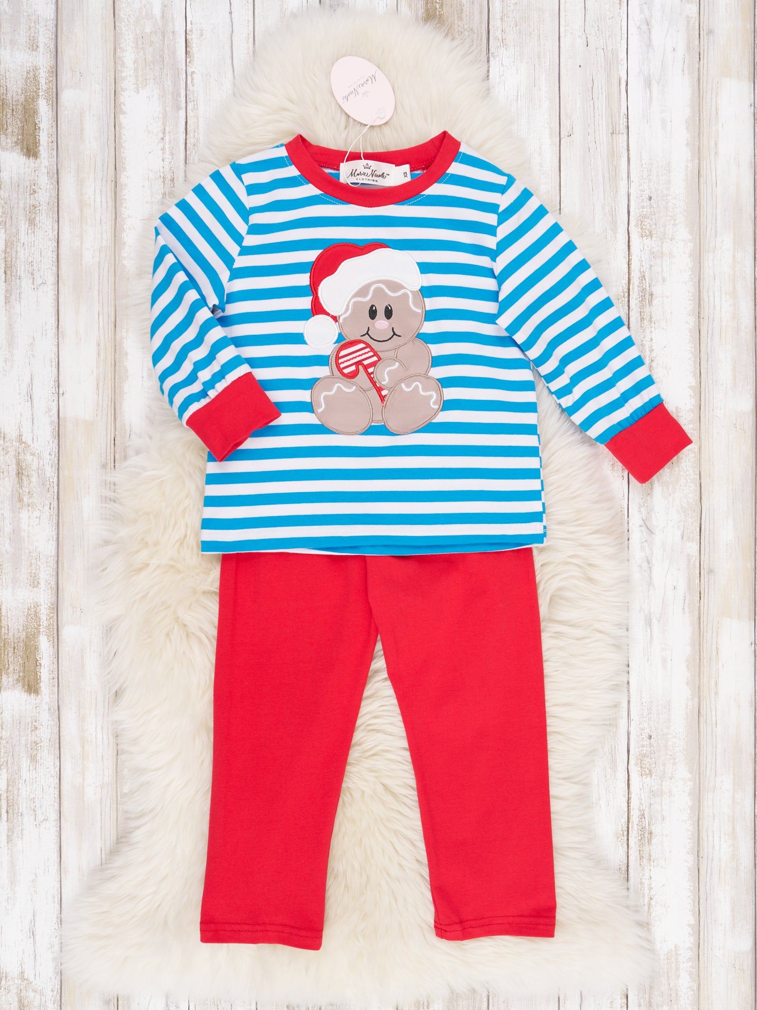 Blue Striped Gingerbread Outfit - Marie Nicole Clothing