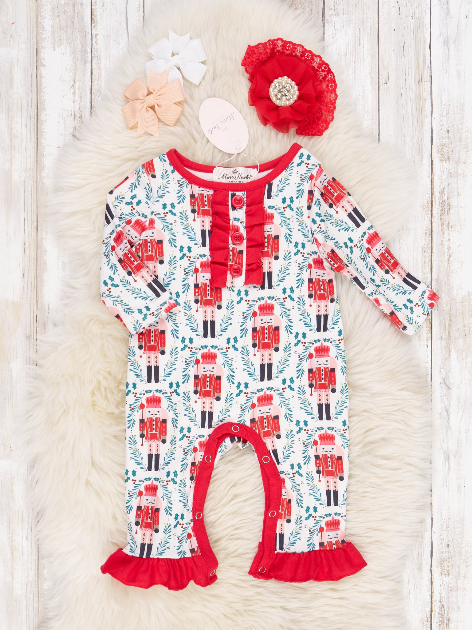 Holly Nutcracker Ruffle Romper - Marie Nicole Clothing