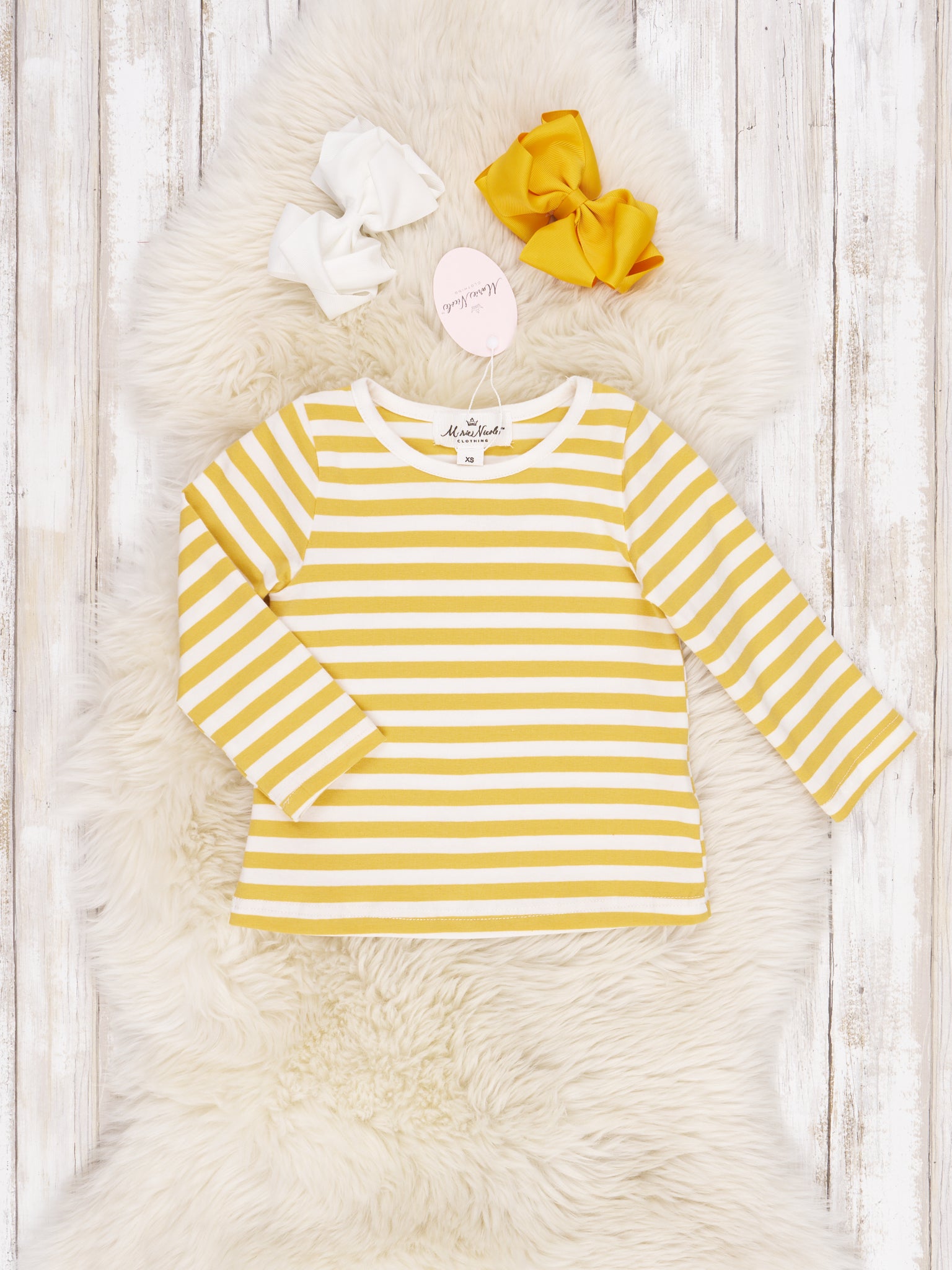 Mustard Striped Shirt & Denim Pumpkin Overall Dress - Marie Nicole Clothing
