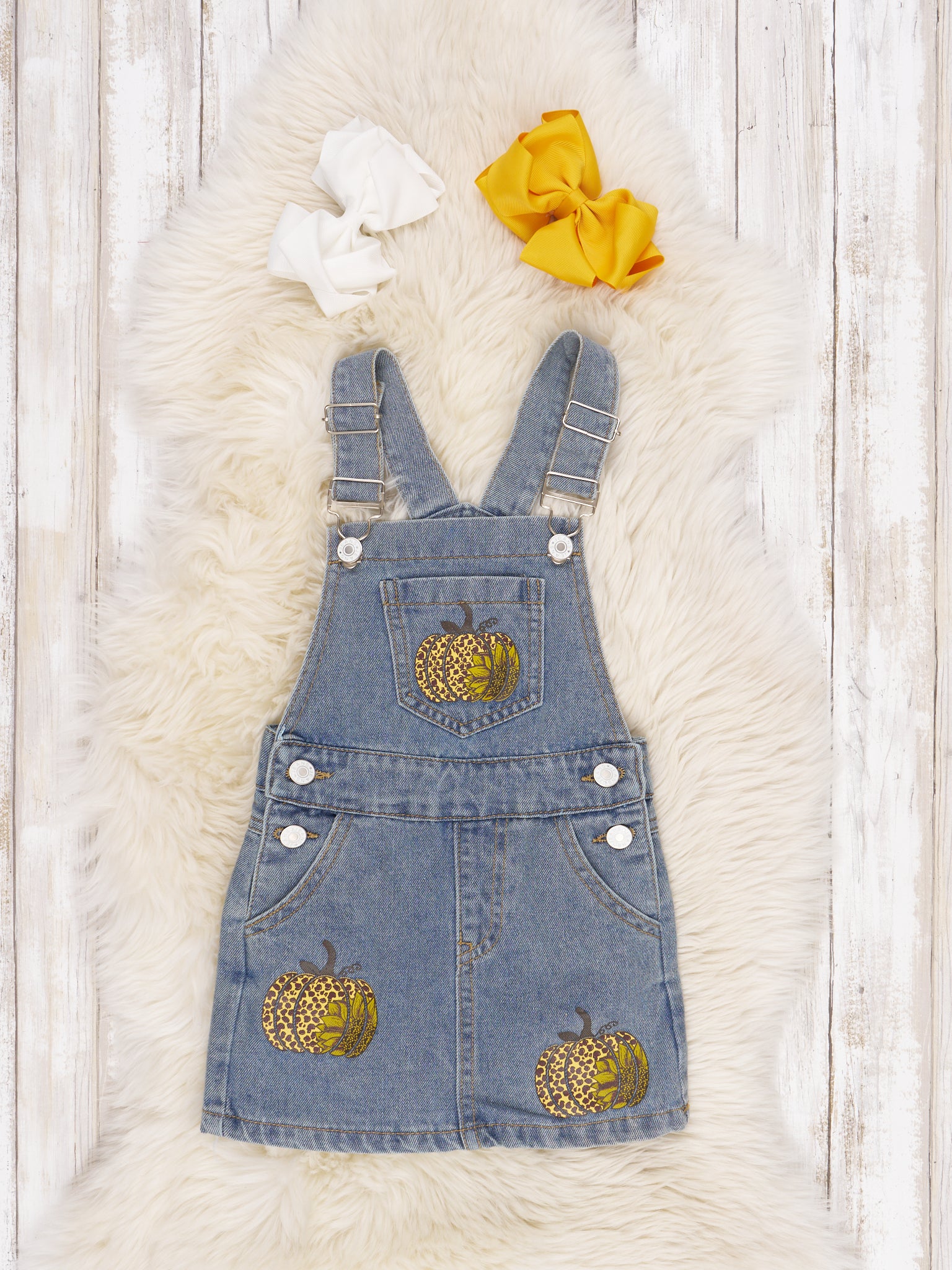 Mustard Striped Shirt & Denim Pumpkin Overall Dress - Marie Nicole Clothing