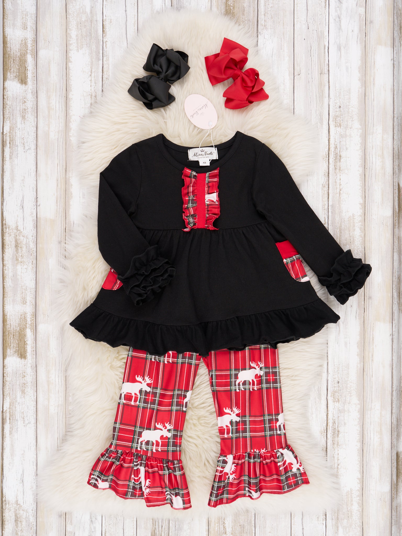 Plaid Moose Ruffle Outfit - Marie Nicole Clothing