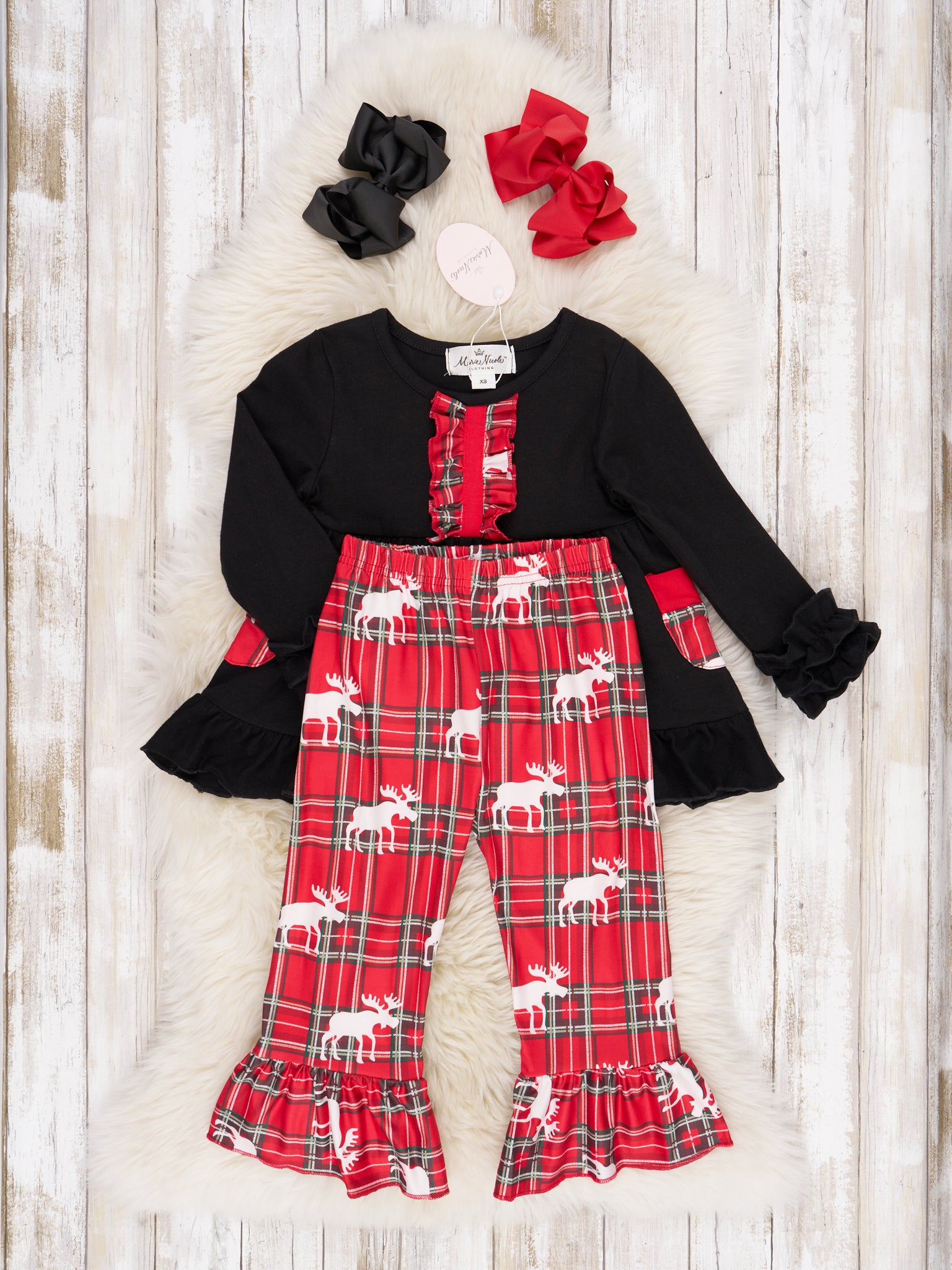 Plaid Moose Ruffle Outfit - Marie Nicole Clothing