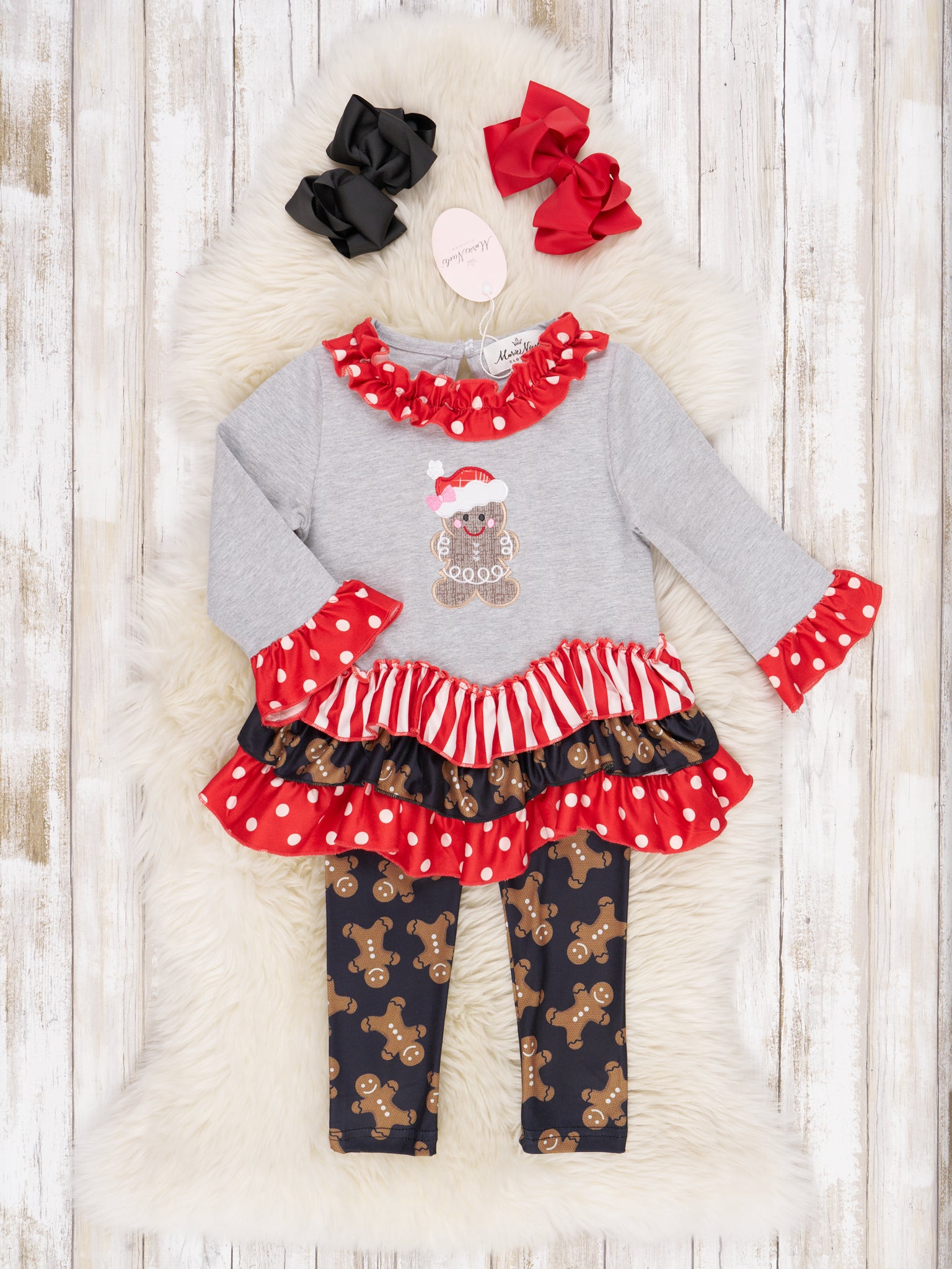 Polka Dot Gingerbread Ruffle Outfit - Marie Nicole Clothing