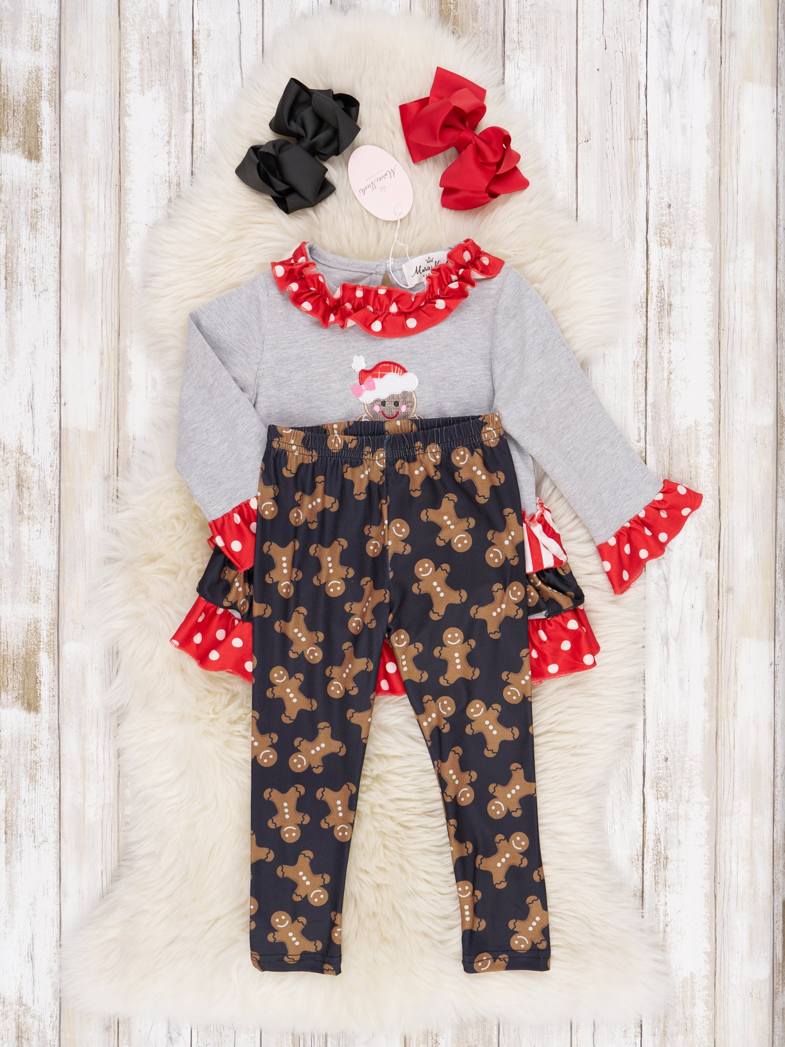 Polka Dot Gingerbread Ruffle Outfit - Marie Nicole Clothing
