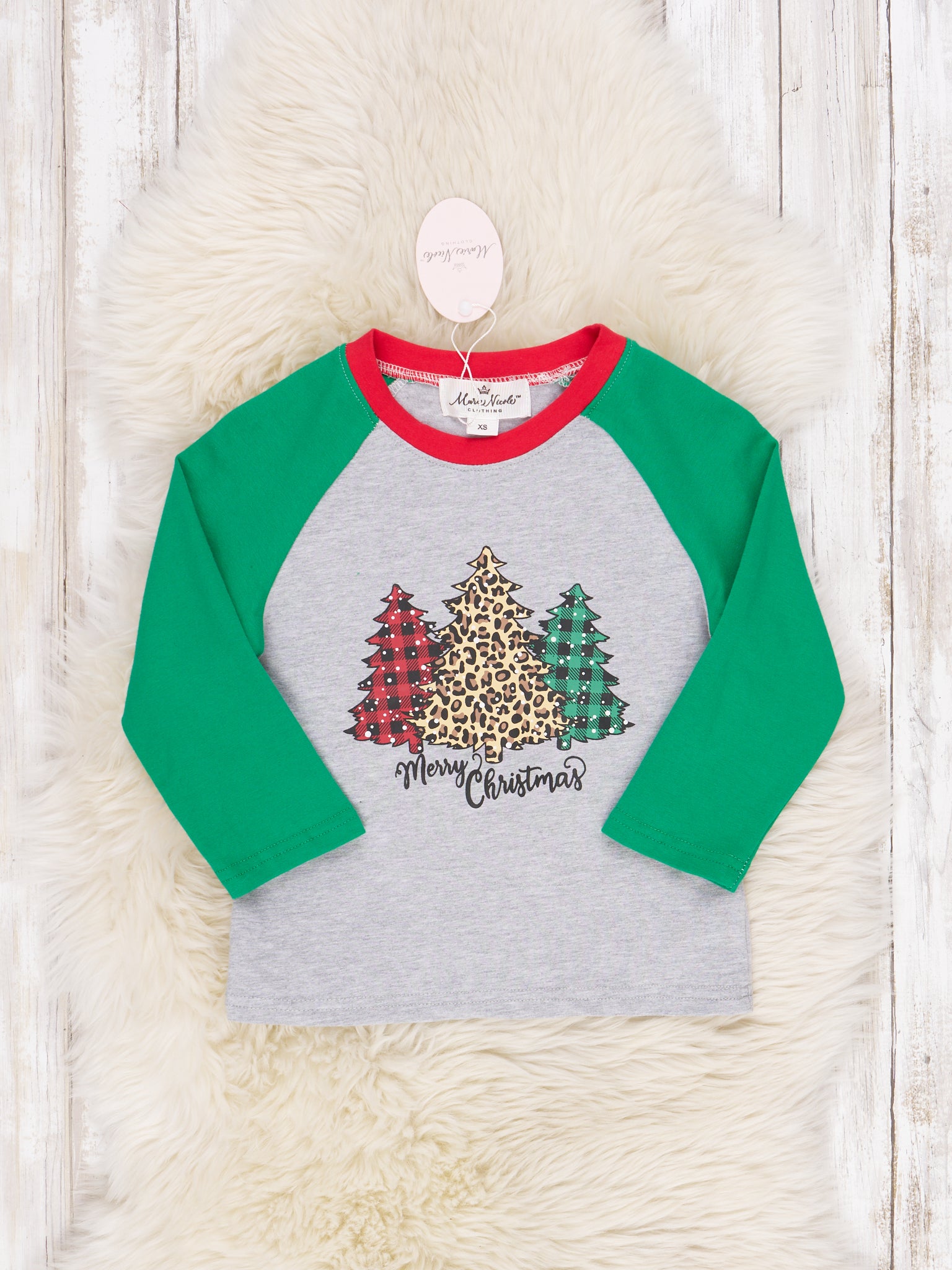 Green Christmas Leopard Raglan Top - Marie Nicole Clothing