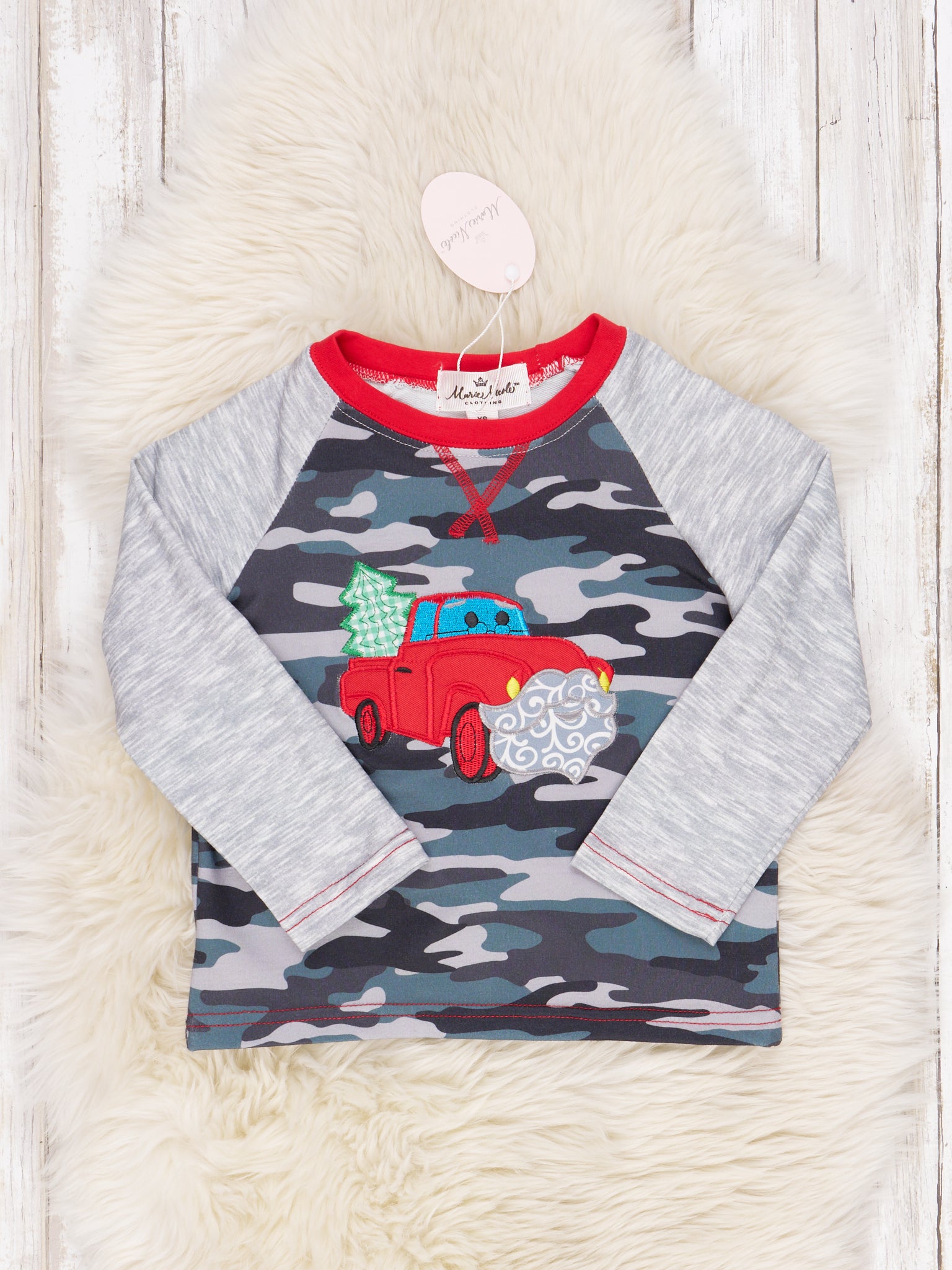 Camouflage Christmas Tree Truck Raglan Shirt - Marie Nicole Clothing