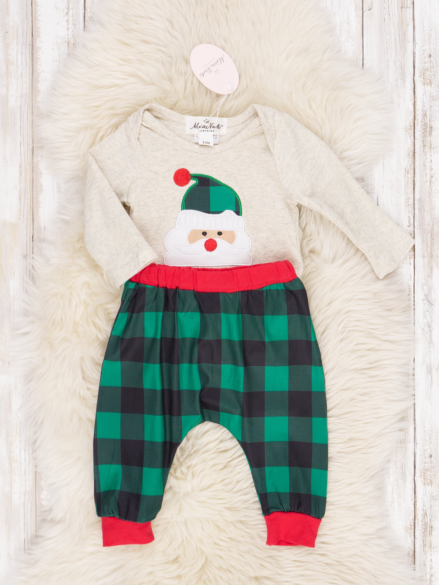 Green Buffalo Plaid Santa Onesie Outfit - Marie Nicole Clothing
