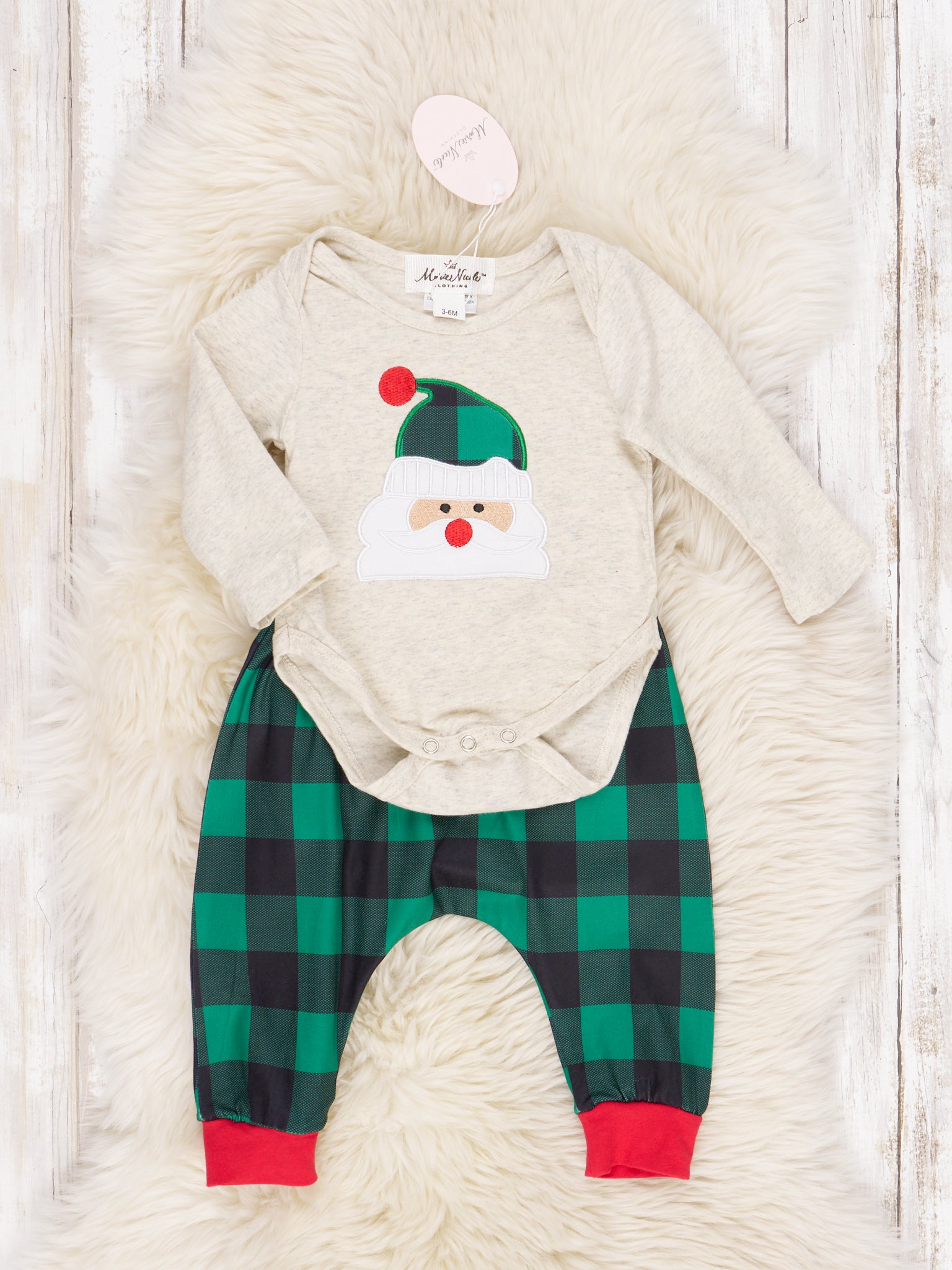 Green Buffalo Plaid Santa Onesie Outfit - Marie Nicole Clothing