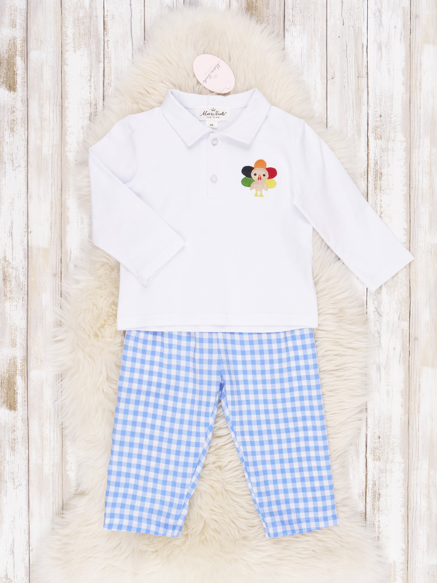 Blue Gingham Turkey Outfit - Marie Nicole Clothing