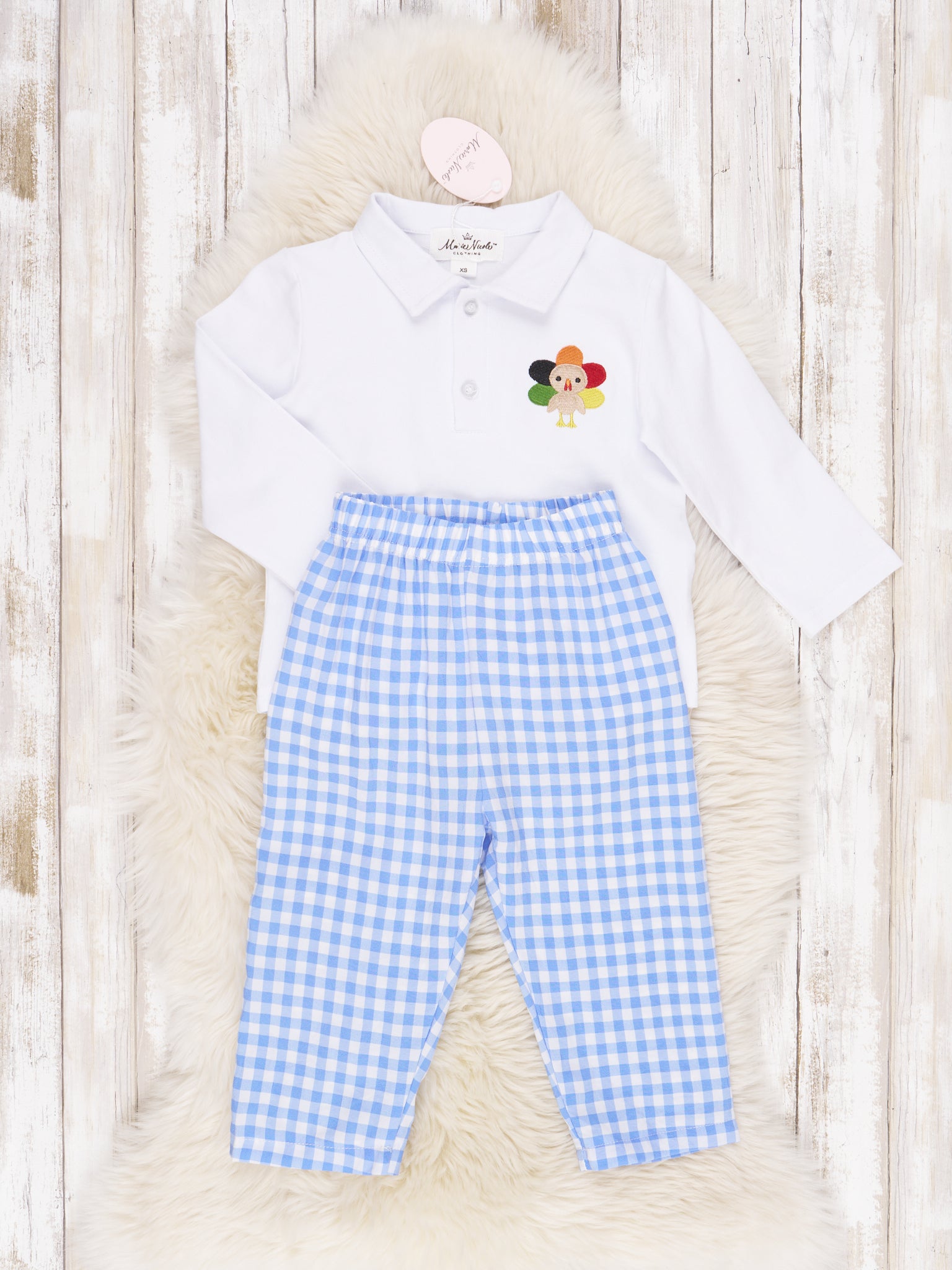 Blue Gingham Turkey Outfit - Marie Nicole Clothing