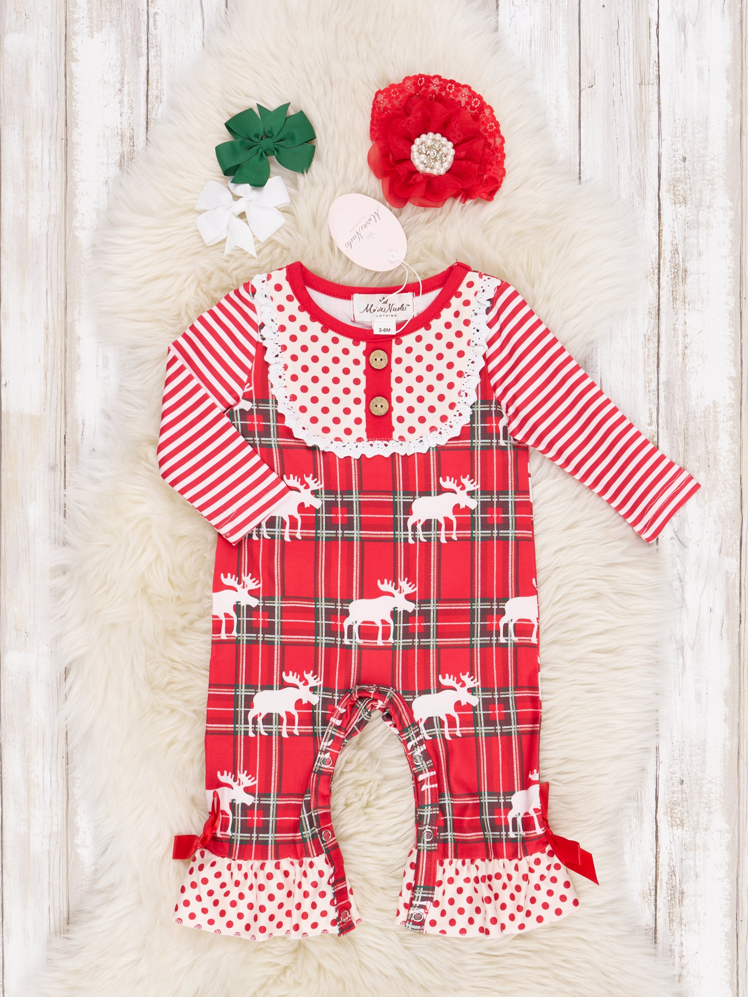 Red Plaid Raglan Ruffle Romper - Marie Nicole Clothing