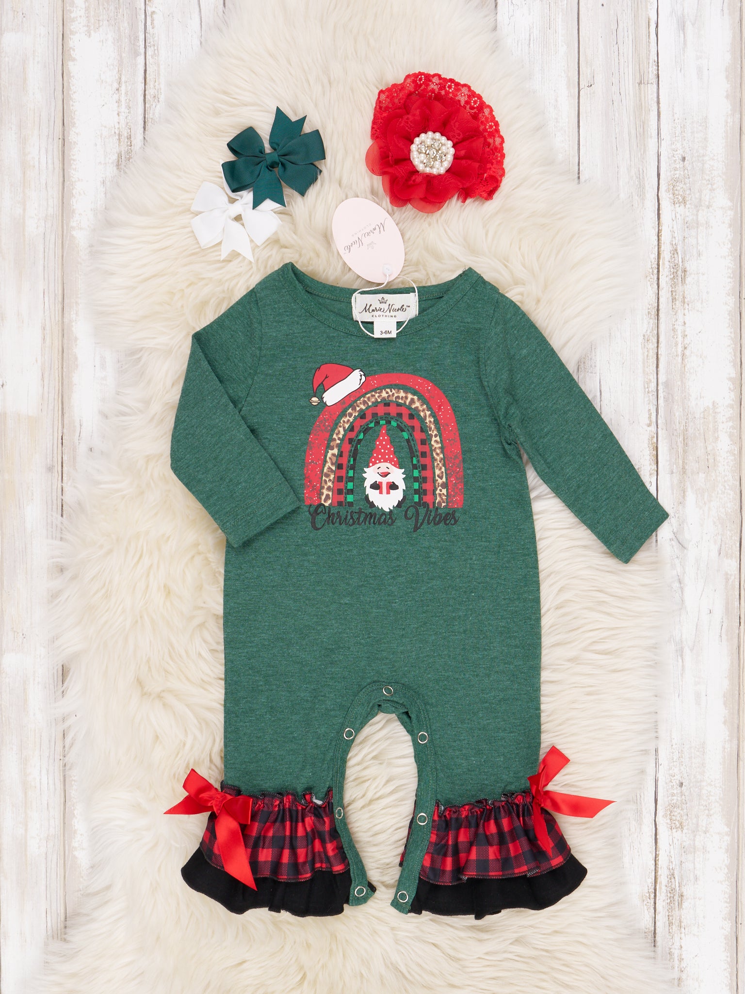 Buffalo Plaid Rainbow Ruffle Romper - Marie Nicole Clothing