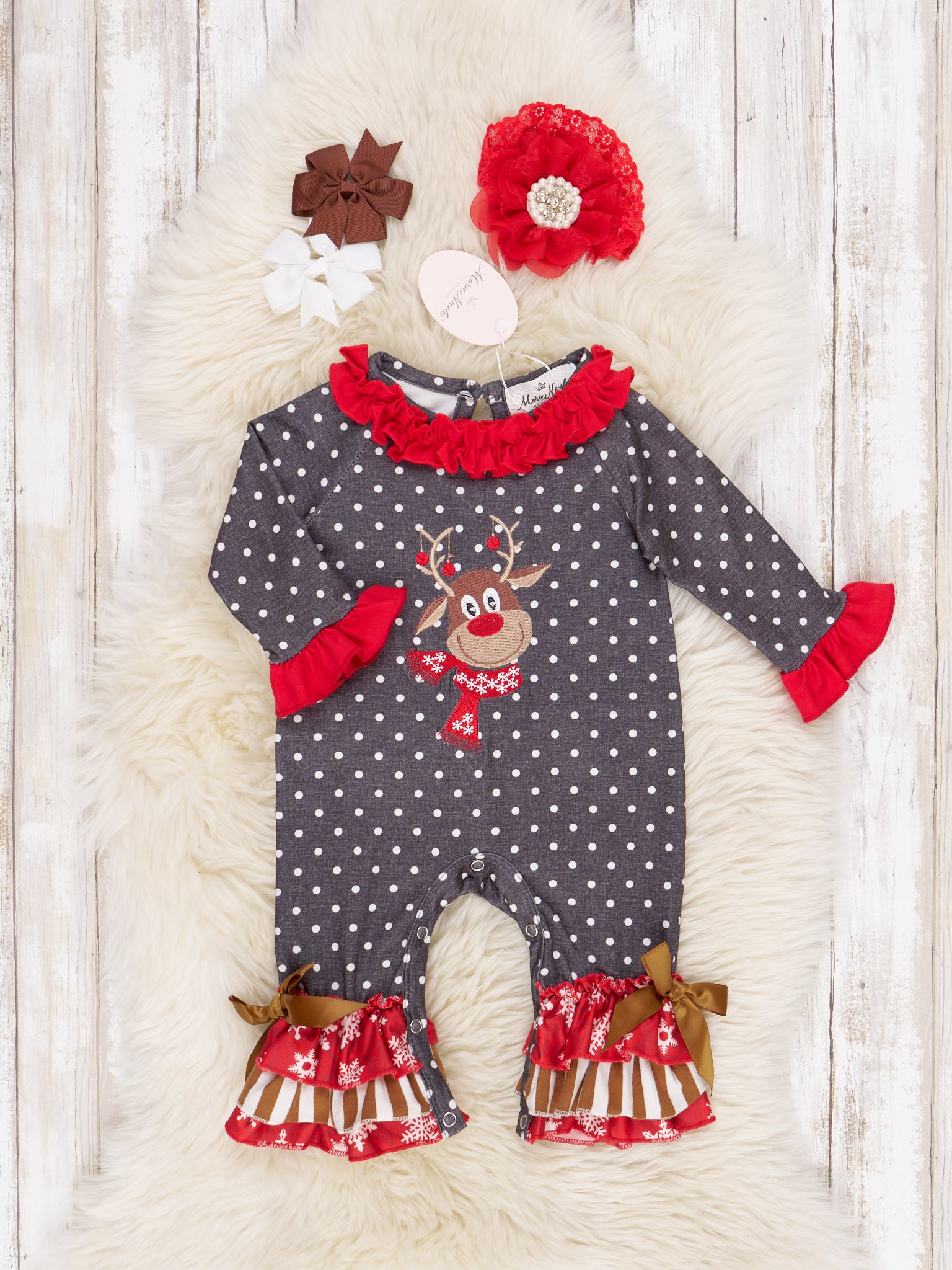 Happy Reindeer Ruffle Romper - Marie Nicole Clothing