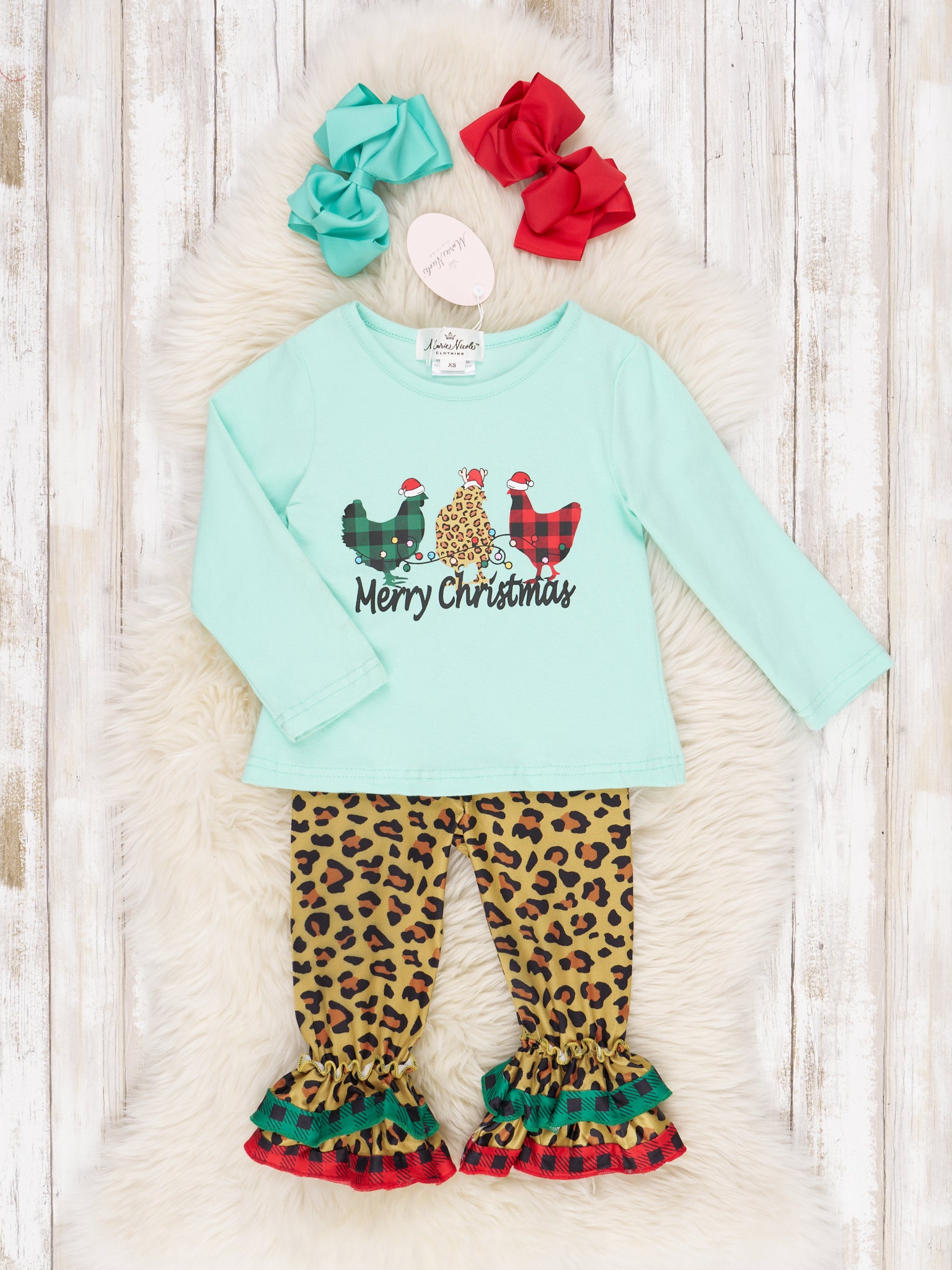 Leopard Chicken Christmas Ruffle Outfit - Marie Nicole Clothing