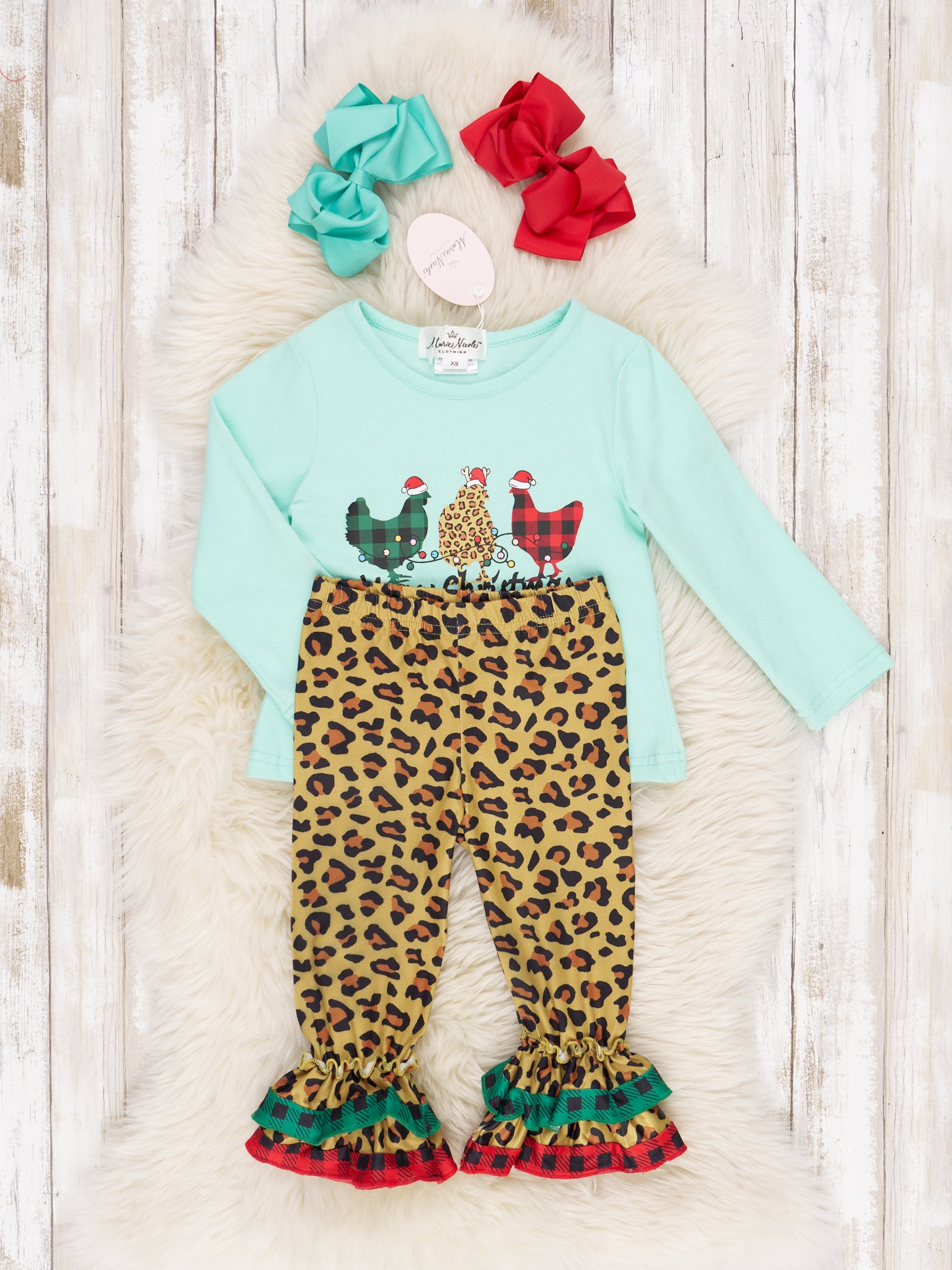 Leopard Chicken Christmas Ruffle Outfit - Marie Nicole Clothing