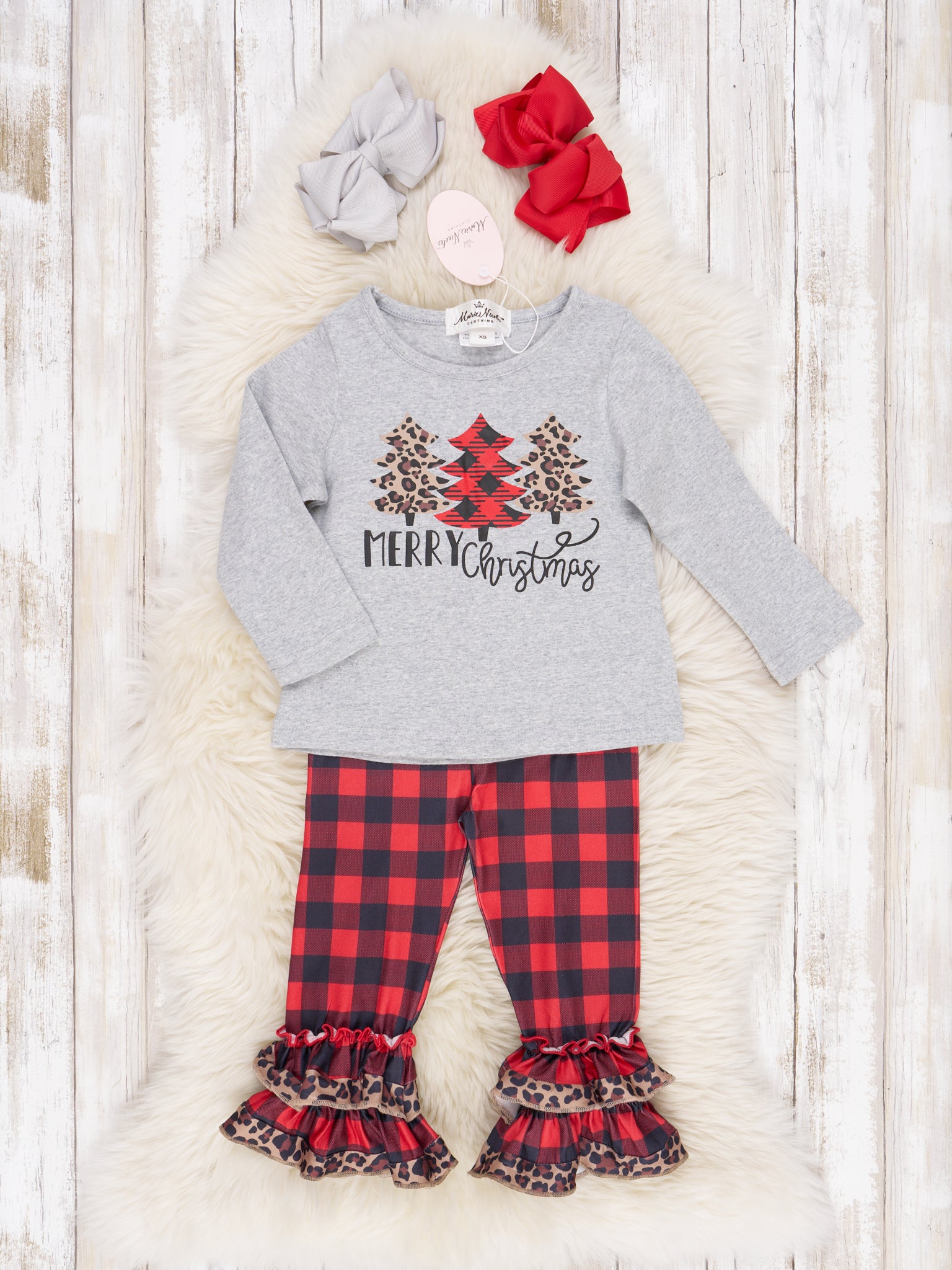 Buffalo Plaid Christmas Tree Ruffle Outfit - Marie Nicole Clothing