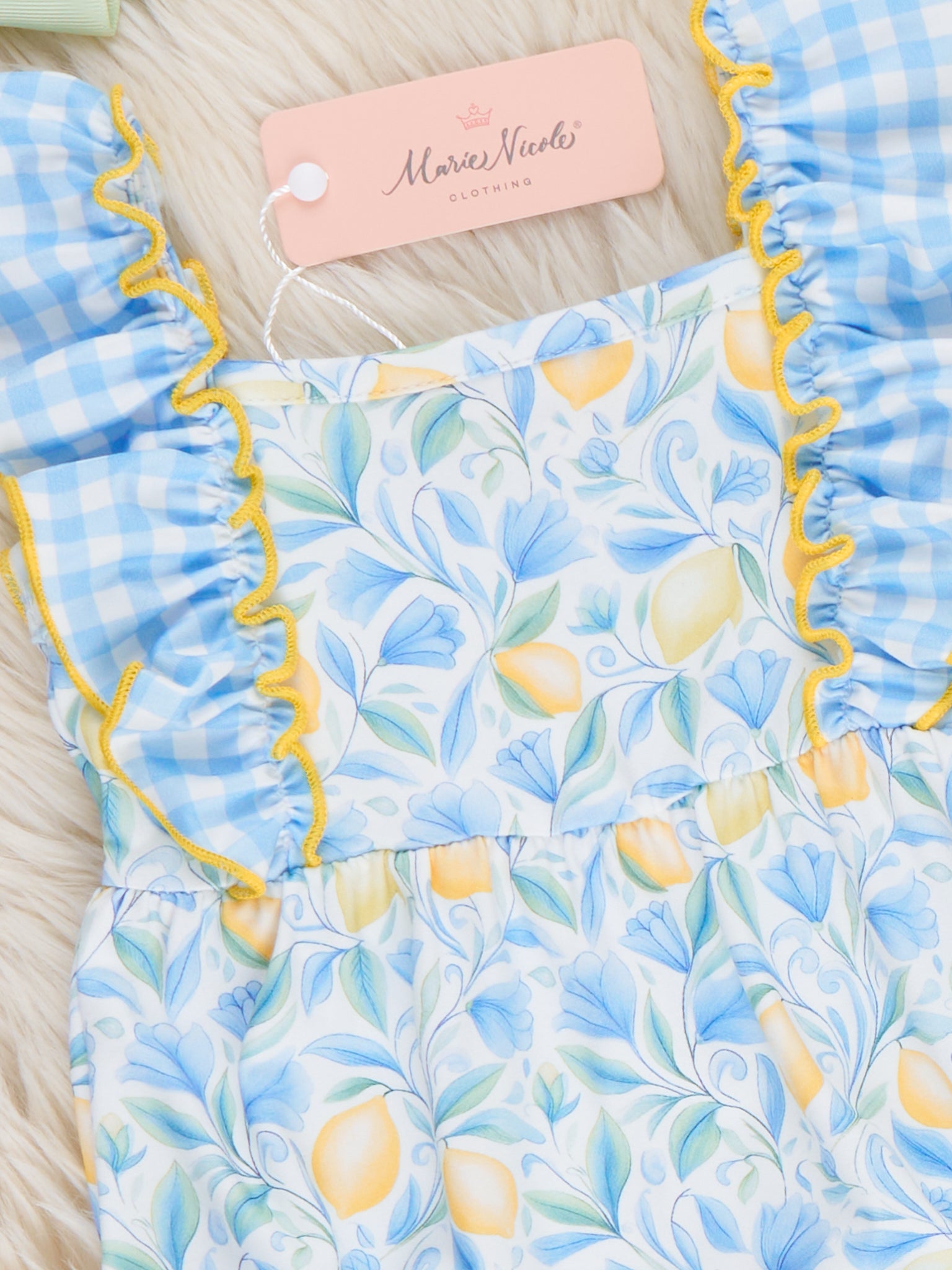 Sunny Lemons Gingham Ruffle Bubble Romper - Marie Nicole Clothing