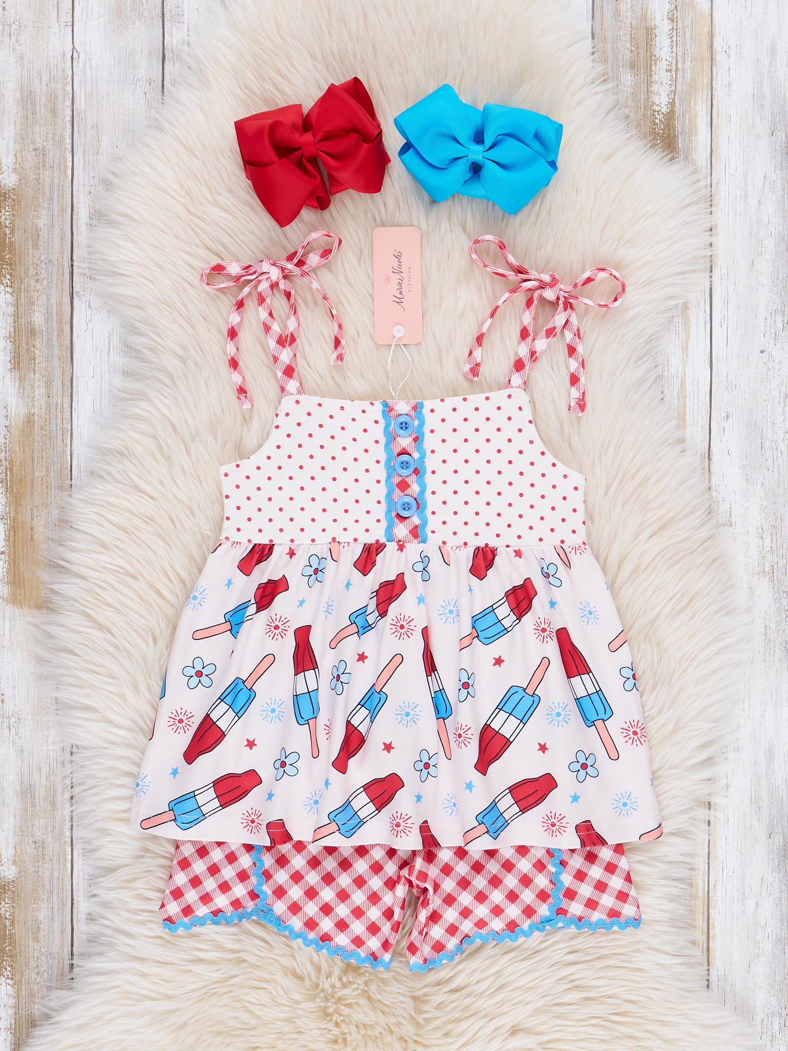 Red, White & Blue Gingham Popsicle Outfit - Marie Nicole Clothing
