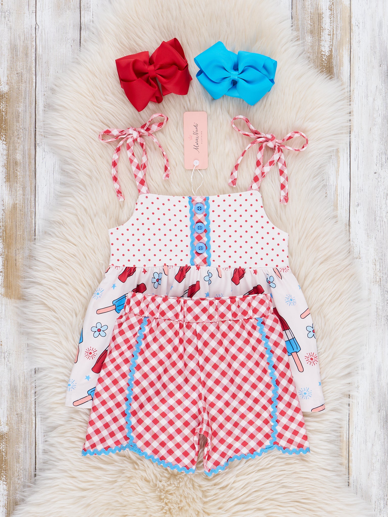 Red, White & Blue Gingham Popsicle Outfit - Marie Nicole Clothing